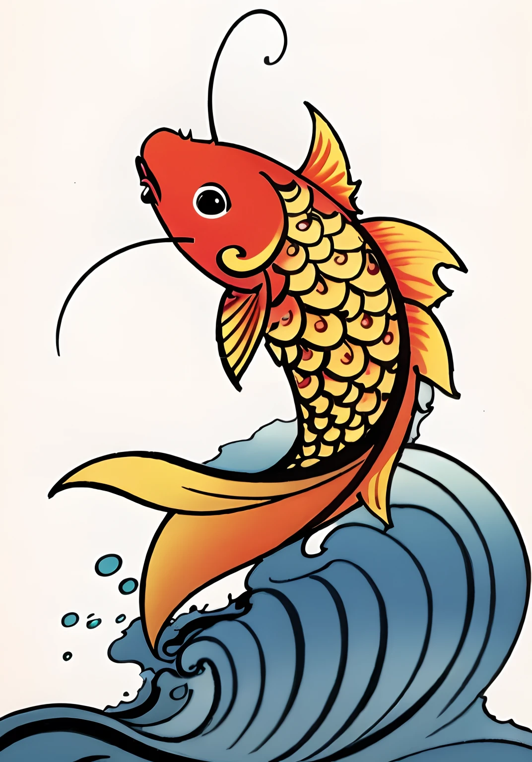 (best quality,4k,8k,highres,masterpiece:1.2),ultra-detailed,photorealistic:1.37, vibrant colors, close-up of fish on waves and fish in water, diego koi, inspired by Geshi-otoko artwork, elaborate eyes and scales, detailed fins, gold and red color palette, underwater lighting effects, intricate patterns and textures, dynamic movement, surreal atmosphere, medium: full-color illustration, anime, concept artist, digital art