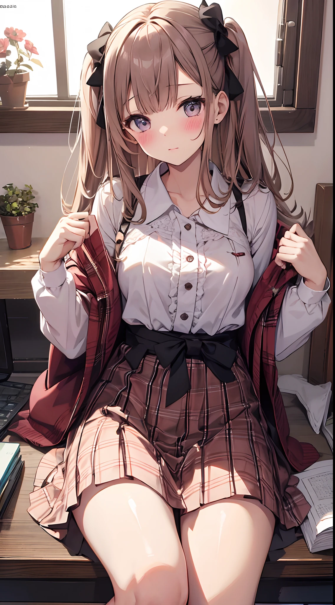 collage　1 Girl　Up Skirt New Wife　Blushing cheeks　early evening　a room　Underwear cute pattern multicolor