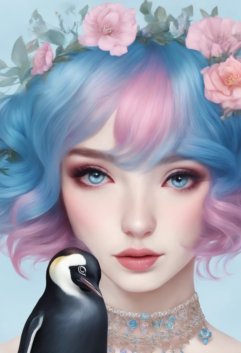 Daughter of a man with blue and pink hair with penguin motif