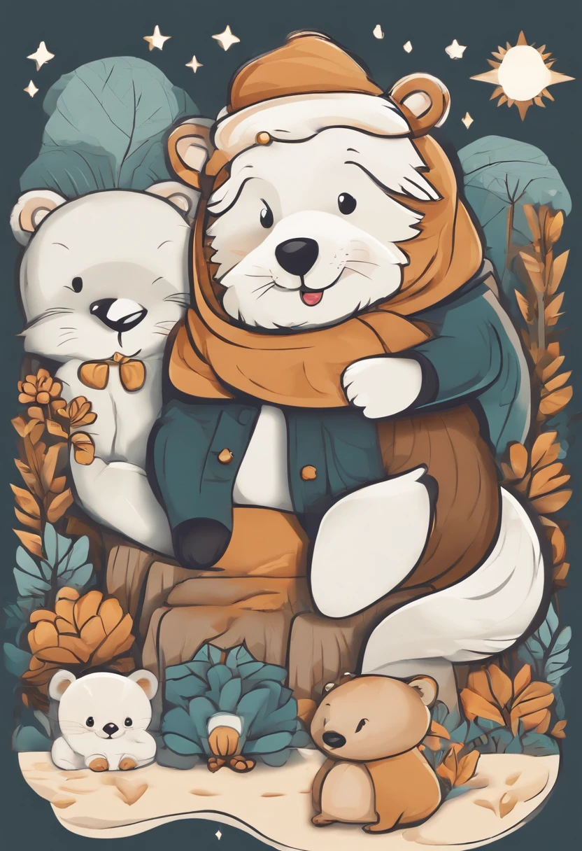 （Cartoon critters），adolable，（Sticker screen），white edges，Distribute to typesetting sets，（Sticker style），Flat style，Rich in color，（Small animals），cute illustration，flatillustration，paper cut out，solid color backdrop