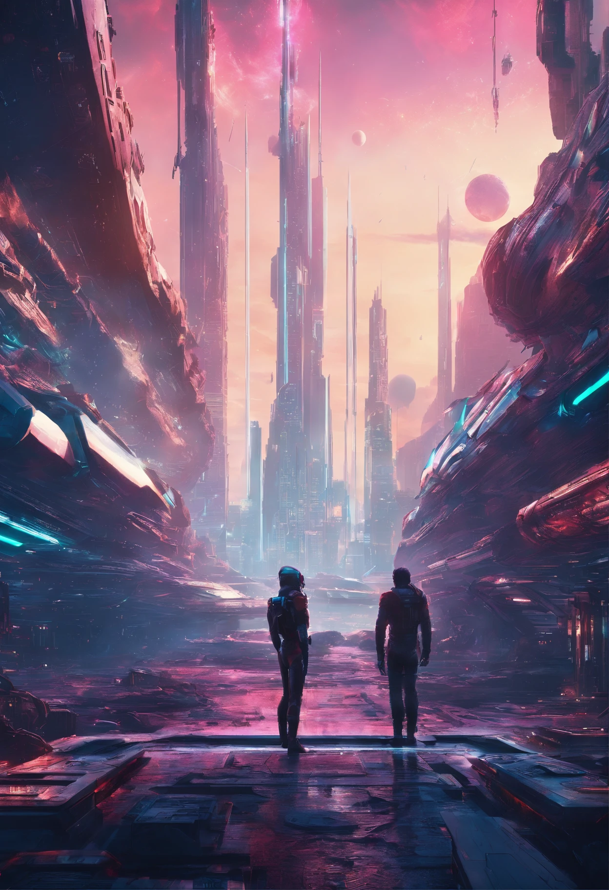 (best quality,8k,photographed),full science,manga style,vibrant colors,detailed characters,futuristic cityscape,intense battle,studio lighting,cool color palette,dystopian future