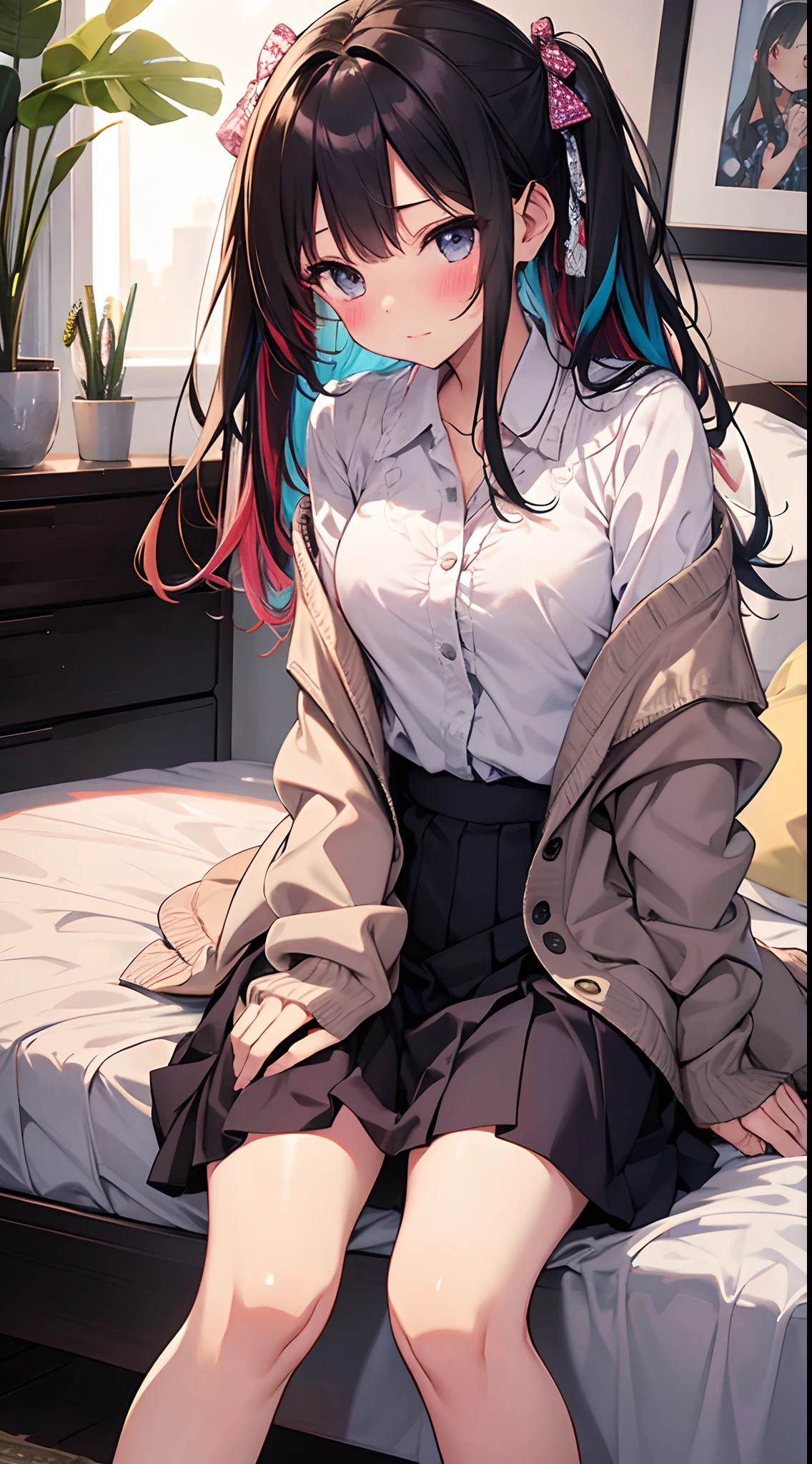 collage　1 Girl　Up Skirt New Wife　Blushing cheeks　early evening　a room　Underwear cute pattern multicolor