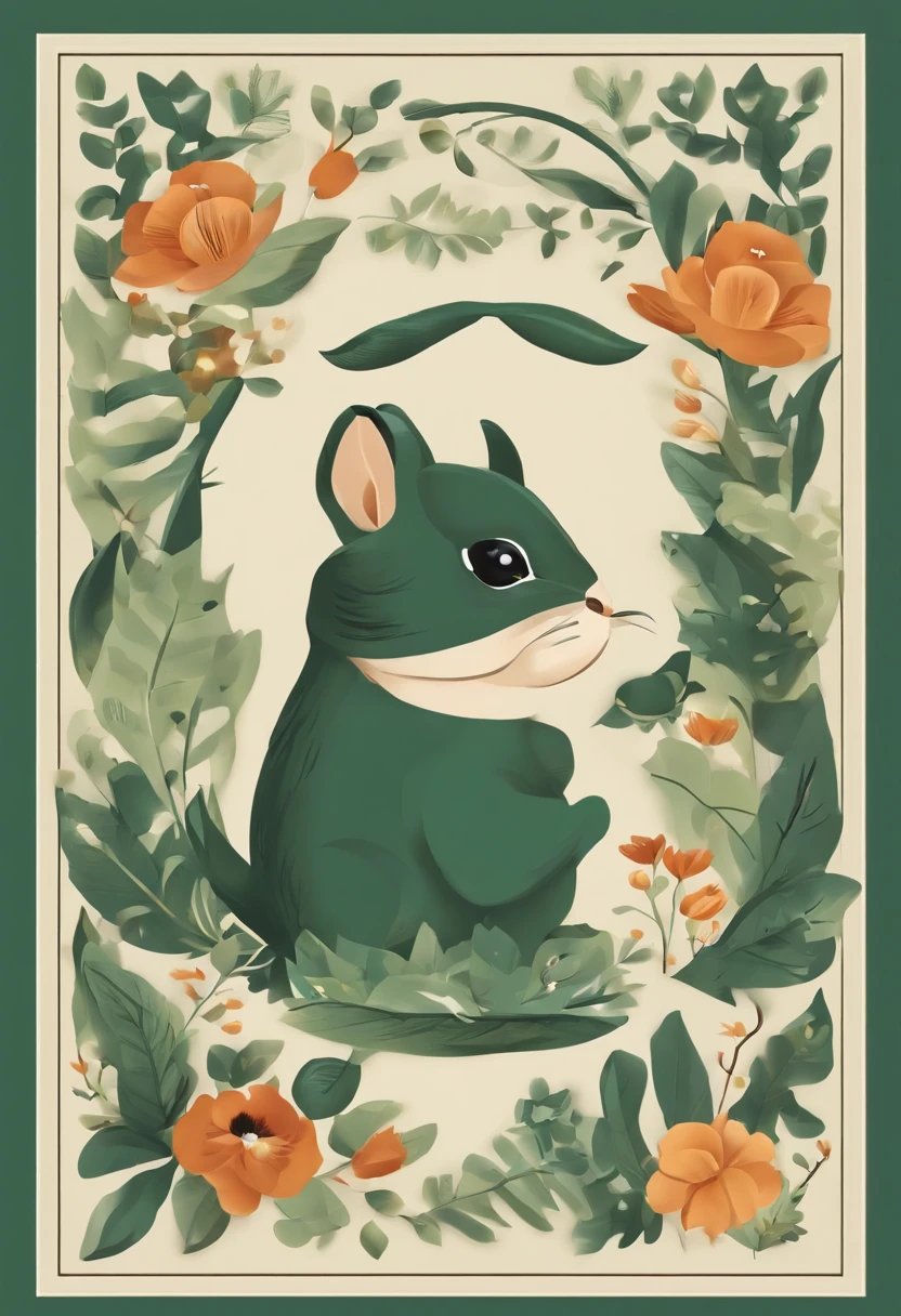 (Cartoon critters),adolable,(Sticker screen),white edges,Even typography,(Sticker style),Flat style,Rich in color,(Small animals),cute illustration,flatillustration,paper cut out,Dark green background,multi-detail,k hd
