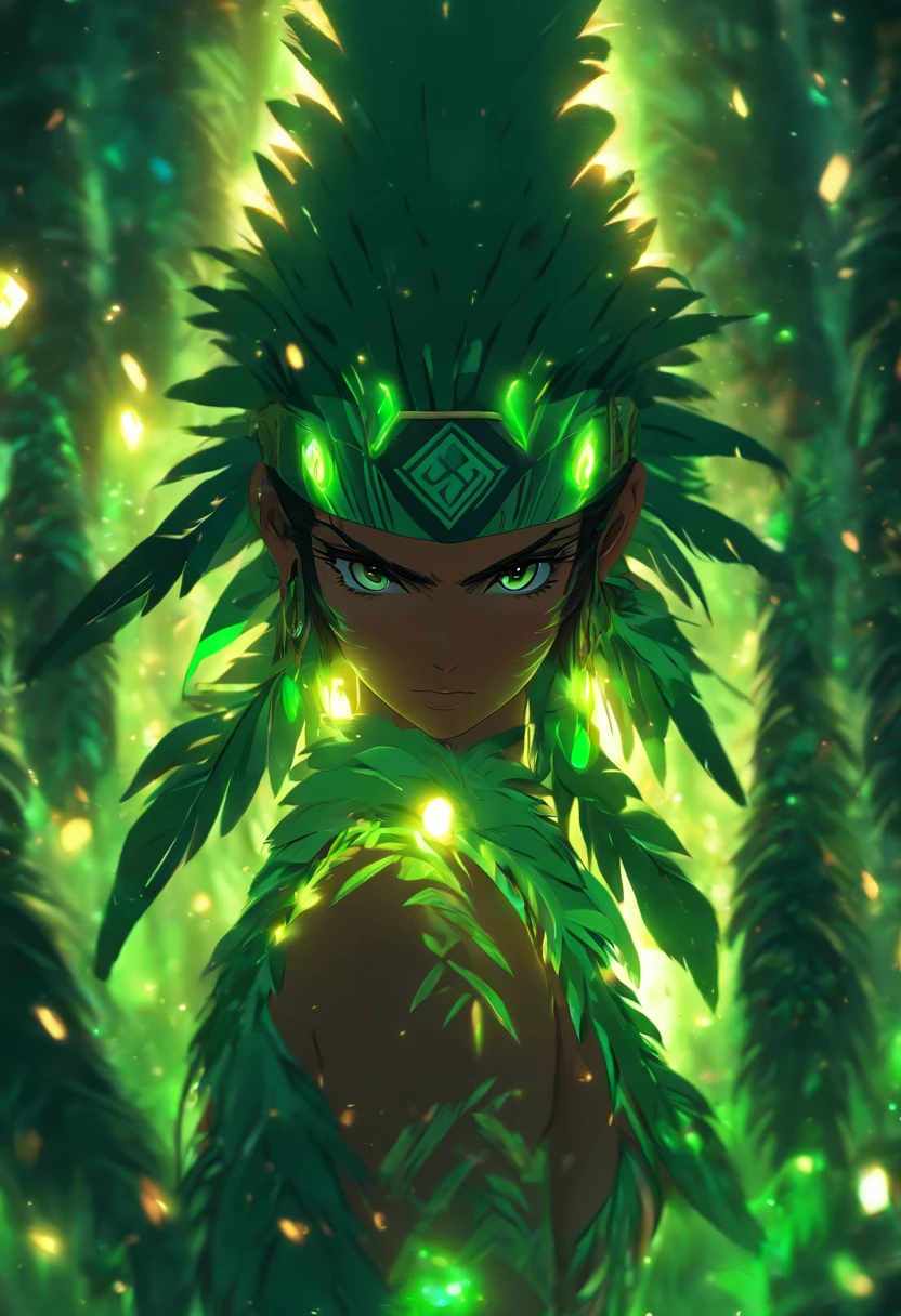 ((( green feathers))) best quality, very high resolution, detailed CG in 4K, masterpiece, indigenous woman, green feathers, amazon brazil, rivers, indigenous, indigenous tribes, indigenous city, forest, aesthetics, beautiful image, centered on screen, full body