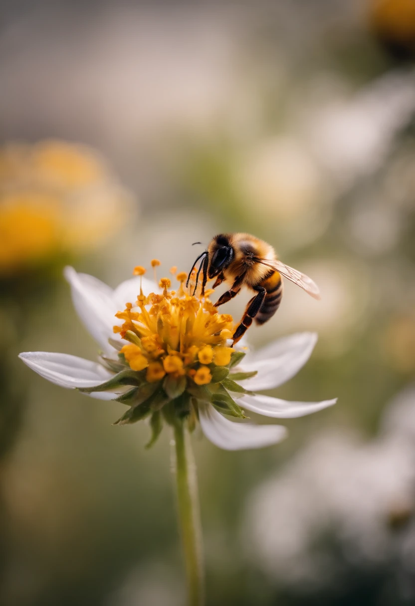 macro photograpy of bee on flower, super detail, masterpiece