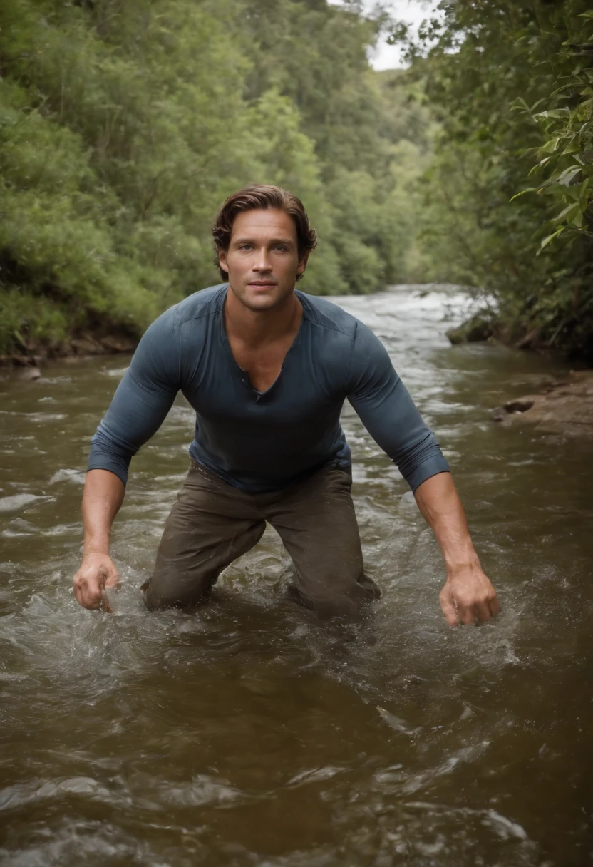 Um Homem dando um chute no rosto de um jacare e fazendo ele voar, efeito de impacto realista, em um lago no pantano, Perfection of great quality in masterpiece of extraordinary detail