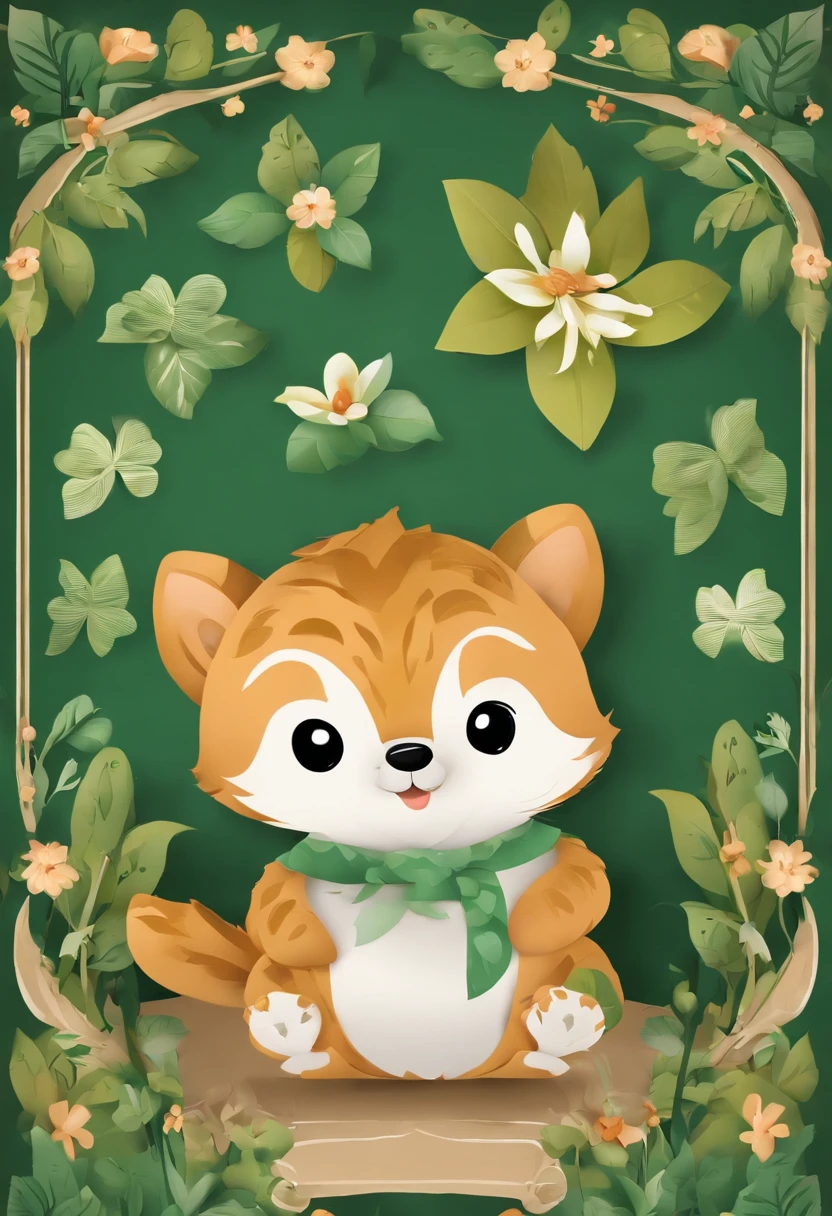 （Cartoon critters），adolable，（Sticker screen），Distributed typesetting，（Sticker style），Flat style，Rich in color，（Small animals）（With white edges），cute illustration，flatillustration，paper cut out，Dark green background，multi-detail，k hd