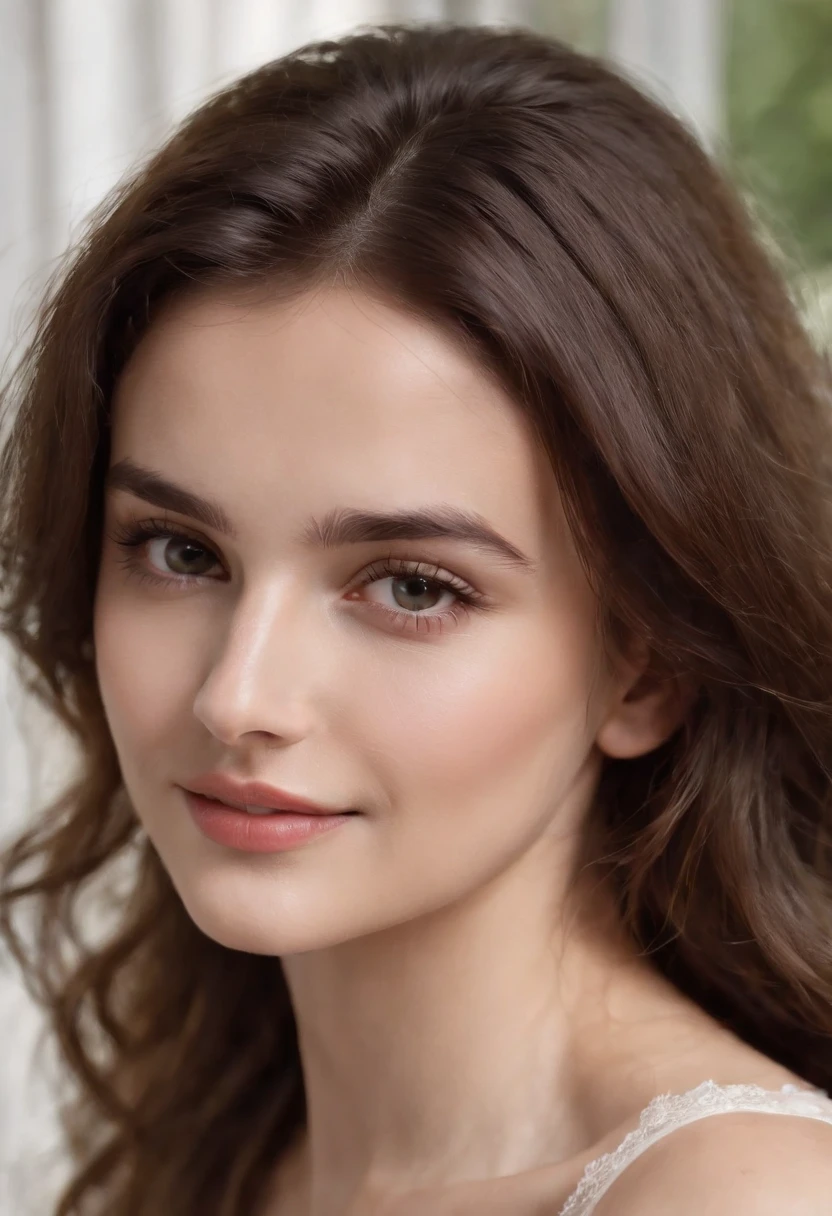 there is a woman in a white bra top and panties sitting on a window sill, soft pale white skin, smooth translucent white skin, (20 years old, Spanish), translucent white skin, white bra, with pale skin, ivory pale skin, in white clothes, white lace, pale fair skin, pale fair skin!!, wearing white bra, long hair, emo hair, flirty smile to the viewer, head resembles to Penélope Cruz:0.4, head resembles to Taylor Swift:0.3, natural breasts, flat chest:0.5