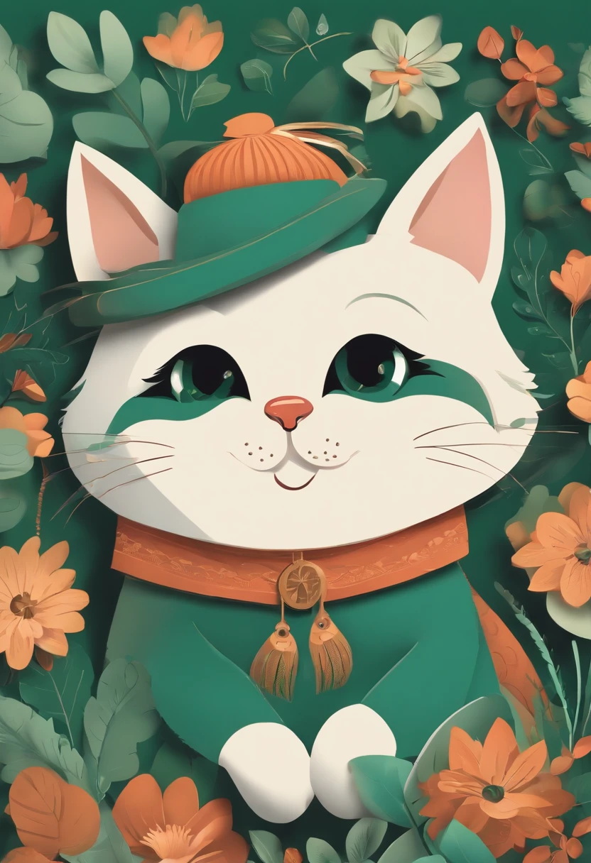 (Cartoon critters),adolable,(Sticker screen),Distributed typesetting,(Sticker style),Flat style,Rich in color,(Small animals)(With white edges),cute illustration,flatillustration,paper cut out,Dark green background,multi-detail,k hd