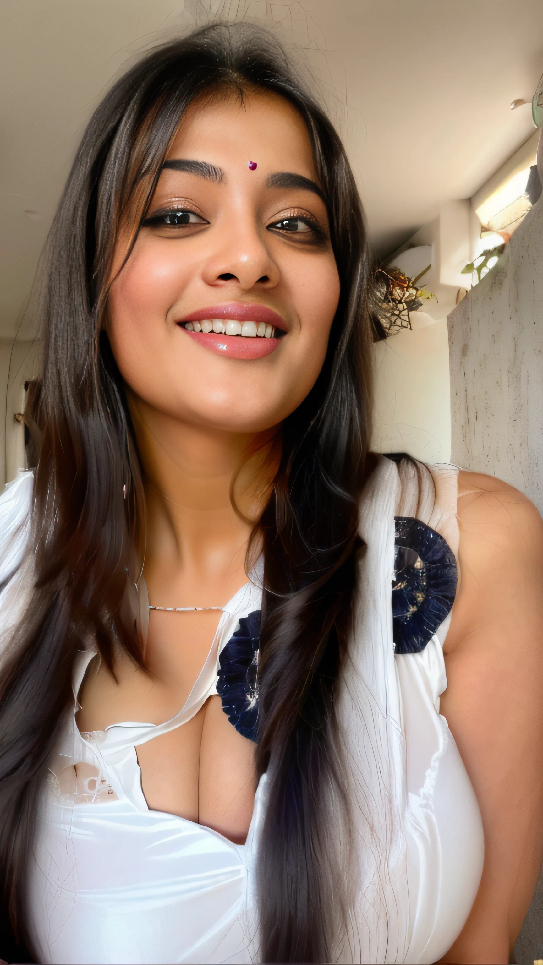(A hyper-realistic), (illustratio), (hight resolution), (8K), (ighly detailed), (The best illustrations), (Beautiful detailed eyes), (top-quality), (ultra-detailliert), (masterpiece), (wall-paper), (indian female model), (beautiful smiling face)、(beautiful countenance)、(A dark-haired)、black long haired、Black eyes、Earrings with bangs、(((Cute indian Beautiful Girl)))、 ((20 year old indian beautiful girl in white dress), (((Colossal tits!!!!)))、Equal to the size of the body、Standing outdoors、((huge-breasted))、 (((Glamorous body)))、gravure model、Seduction poses、(R-18), Looking at the camera