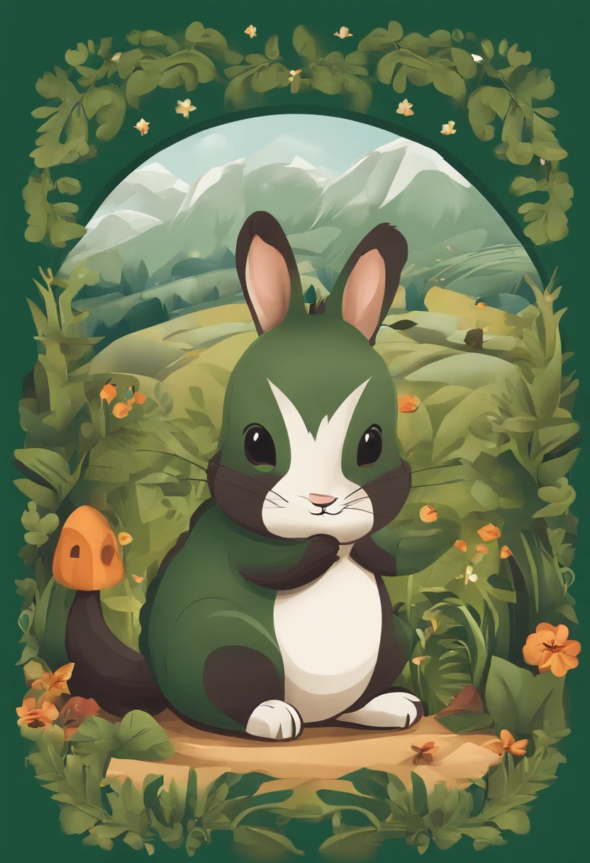（Cartoon critters），adolable，（Sticker screen），Distributed typesetting，（Sticker style），Flat style，Rich in color，（Small animals）（With white edges），cute illustration，flatillustration，paper cut out，Dark green background，multi-detail，k hd