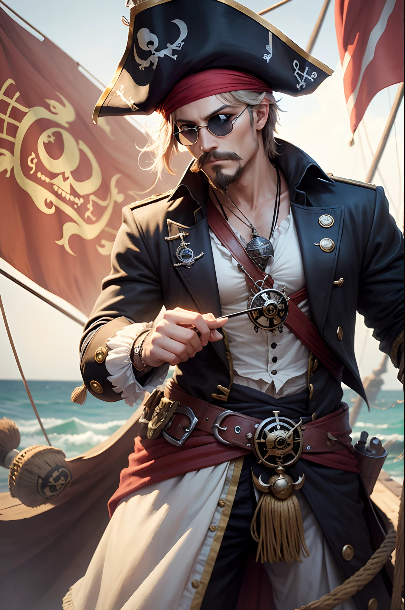 pirate flag, monocle