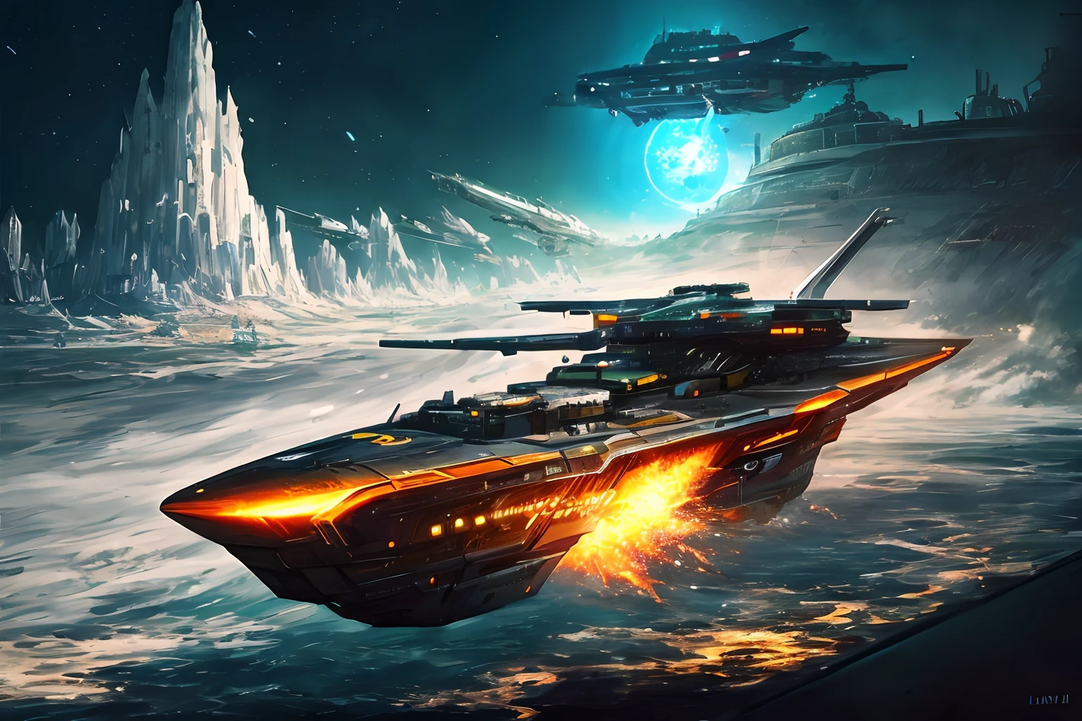 AI elements and universe elements outside of the spaceships sci - fi illustrations,