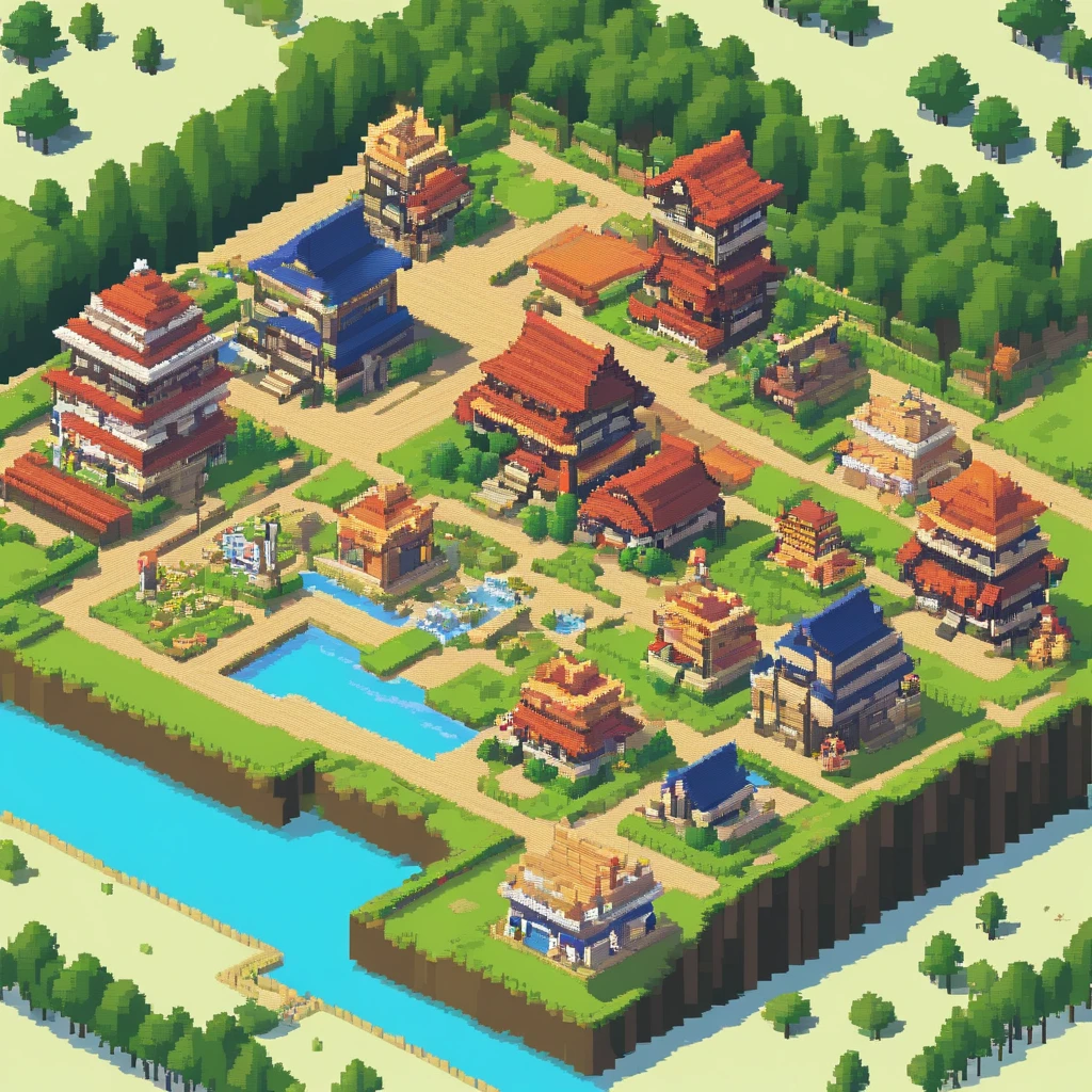Town building game pixel picture game material Japan House