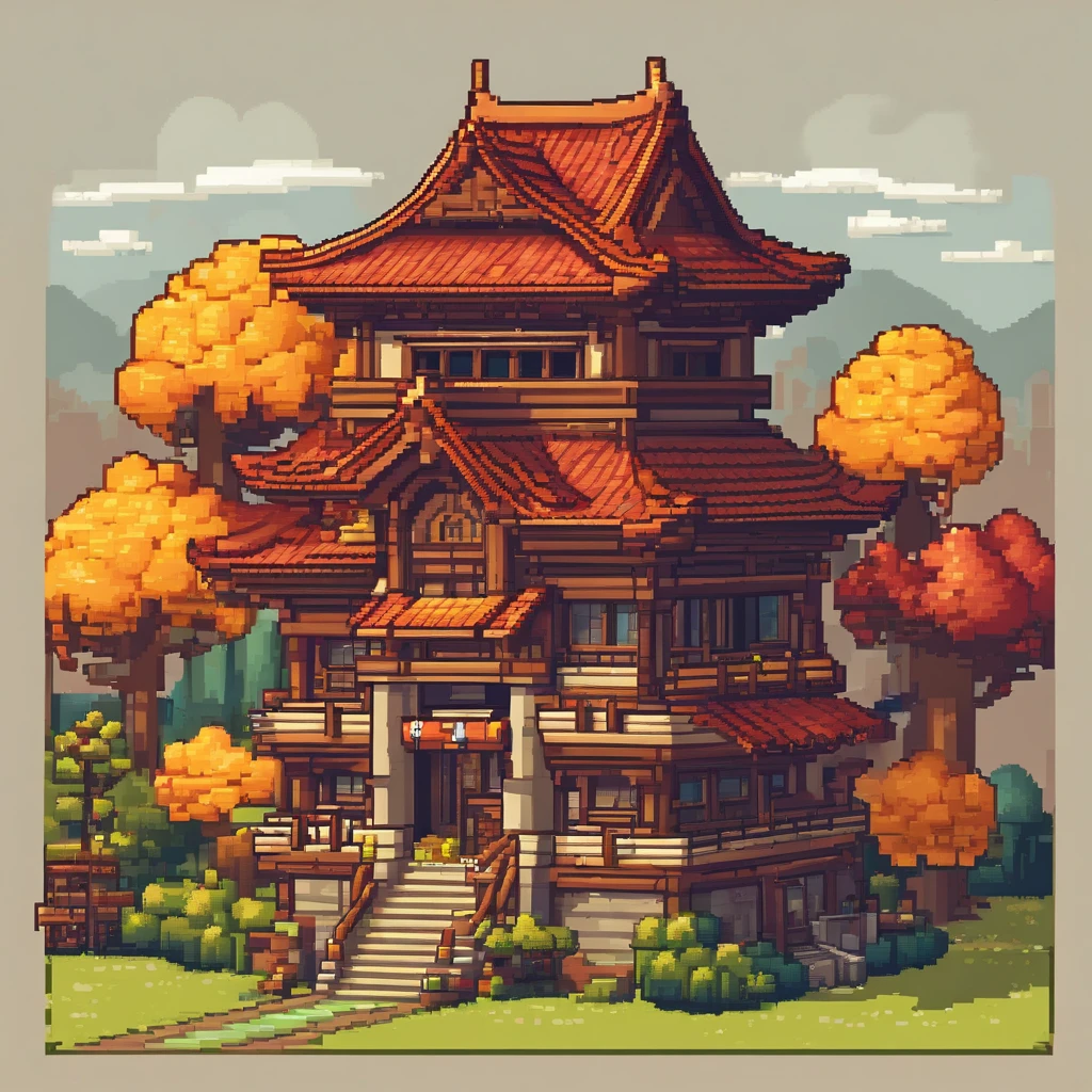 Town building game pixel picture game material　Japan House