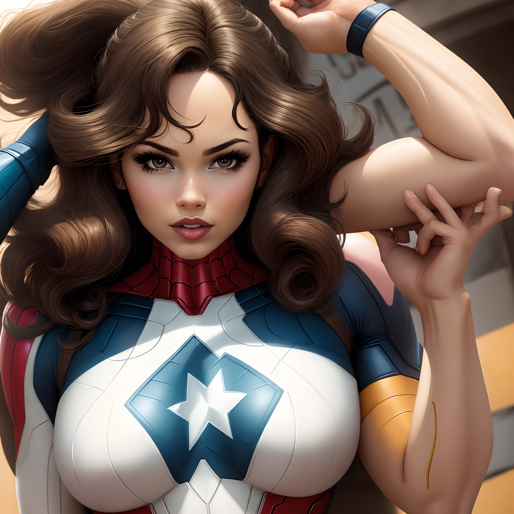 Marvel superhero, latina, wavey hair,