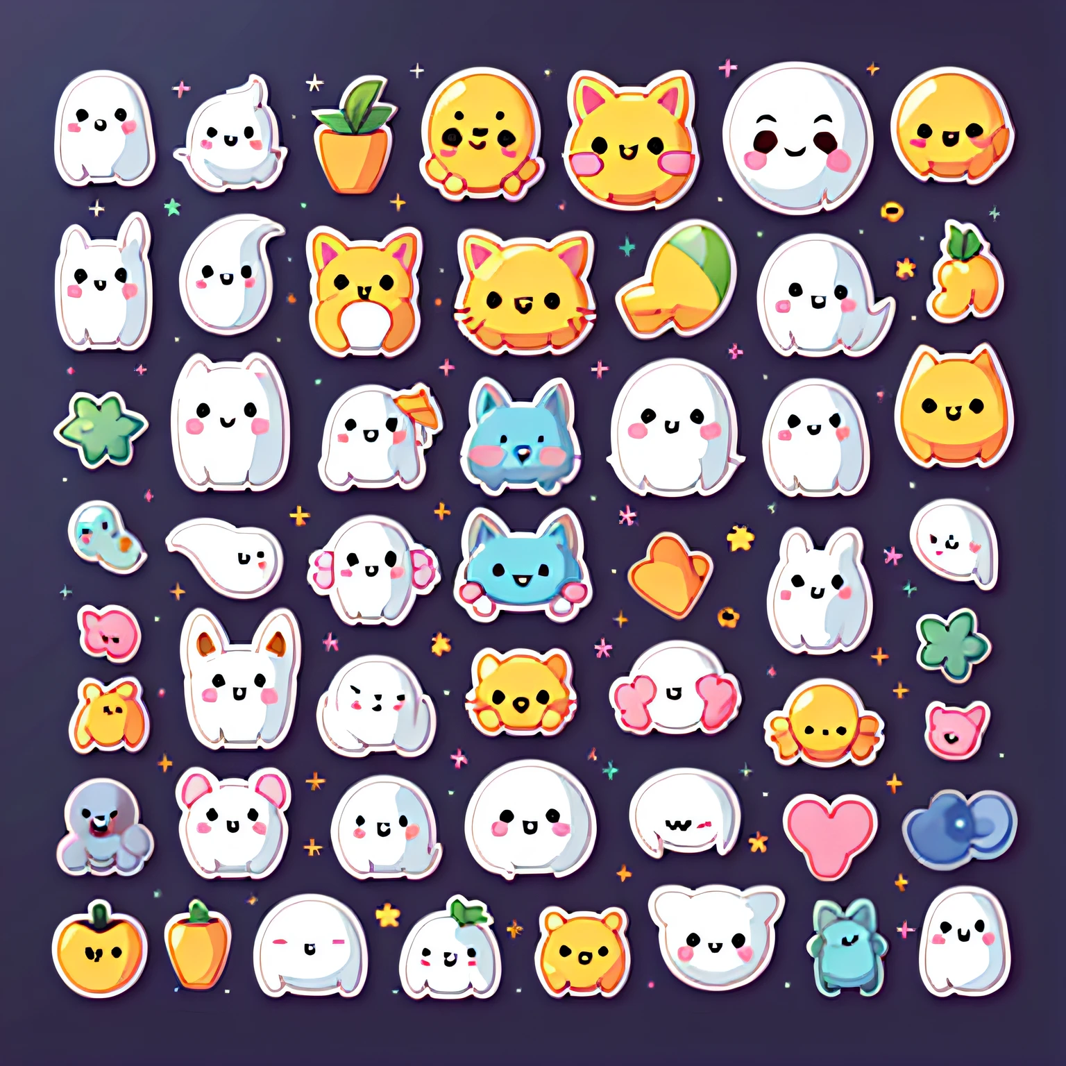 a sticker，Cute all kinds of ghosts，simple backgound，(9 emojis，emoji sheet of，Align arrangement)，8K