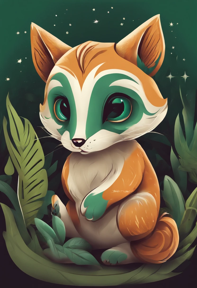 (Cartoon critters),adolable,(Sticker screen),Distributed typesetting,(Sticker style),Flat style,Rich in color,(Small animals)(With white edges),cute illustration,flatillustration,paper cut out,Dark green background,multi-detail,k hd