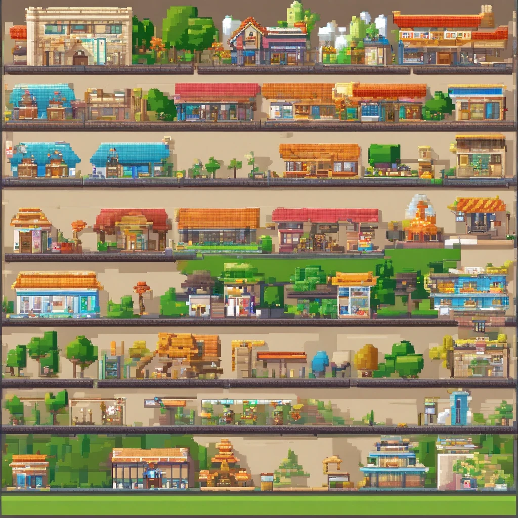 Town building game pixel picture game material　modern day　jpn