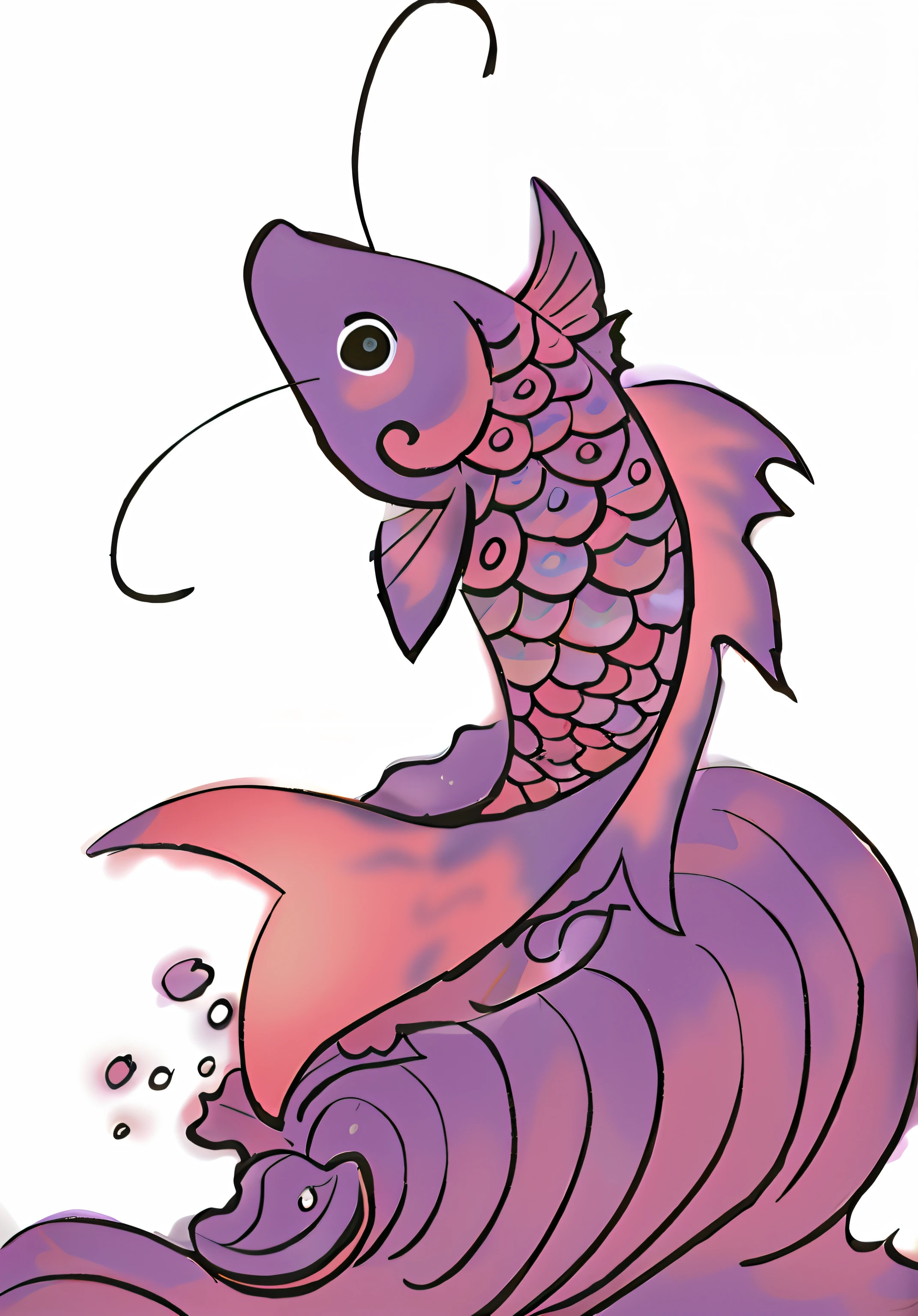Cartoon fish with pink tail and purple tail, a purple fish, purple mullet, ( ( ( koi colors ) ) ), colored screentone, added detail, colorful illustrations, inspired by Kameda Bōsai, full-colour illustration, line art in colour, digitally colored, mizutsune, full color digital illustration, line art in colour, inspired by Maki Haku