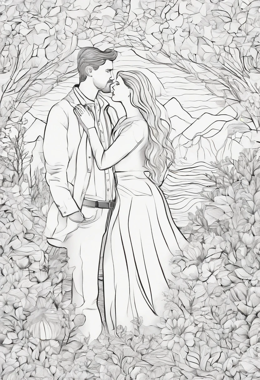 the romance between a young couple immersed in the beauty of nature. Detailed digital art and exquisite painting techniques bring their love story to life. The stunning floral background features a delicate gradient that adds depth and allure.