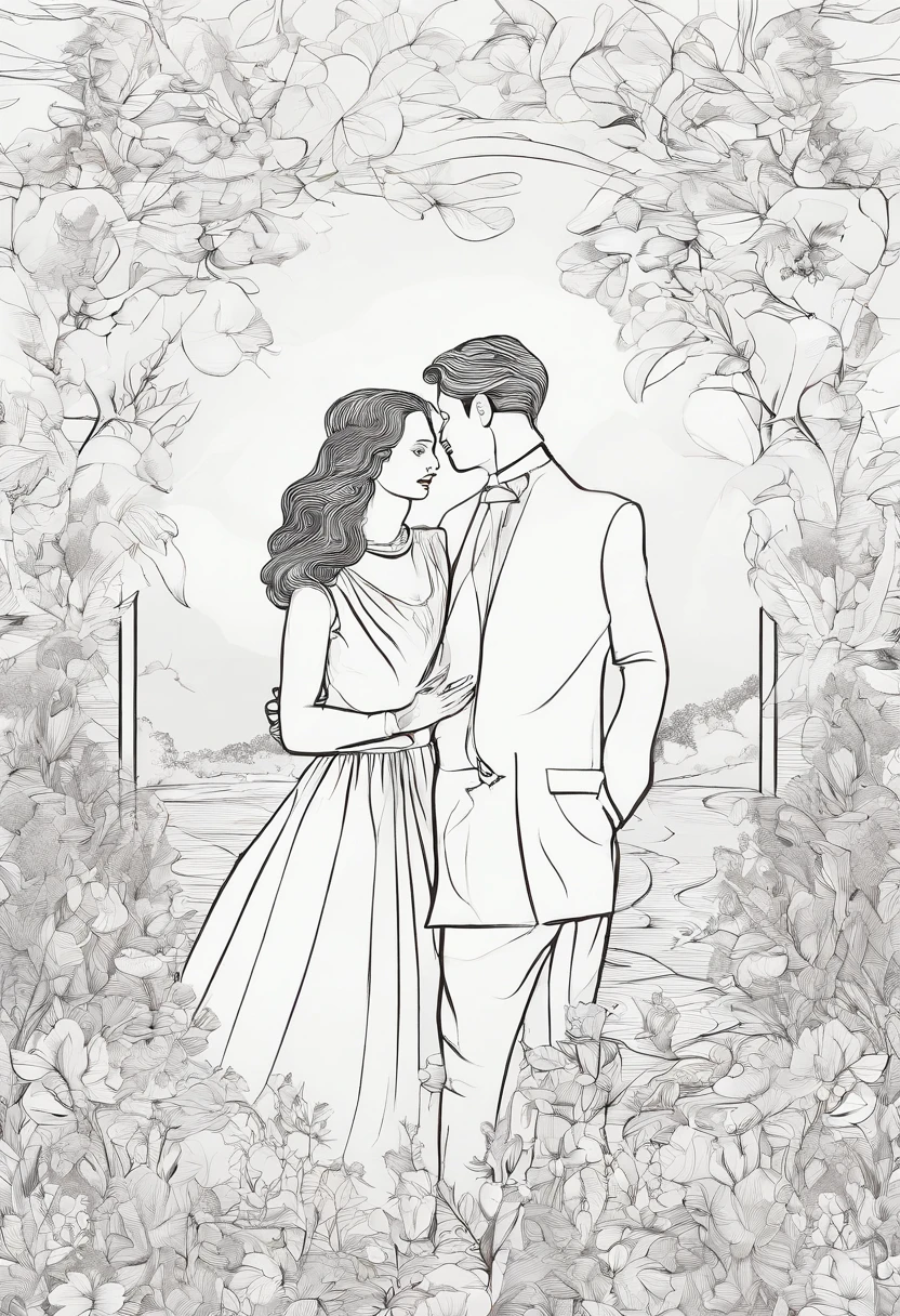 the romance between a young couple immersed in the beauty of nature. Detailed digital art and exquisite painting techniques bring their love story to life. The stunning floral background features a delicate gradient that adds depth and allure.