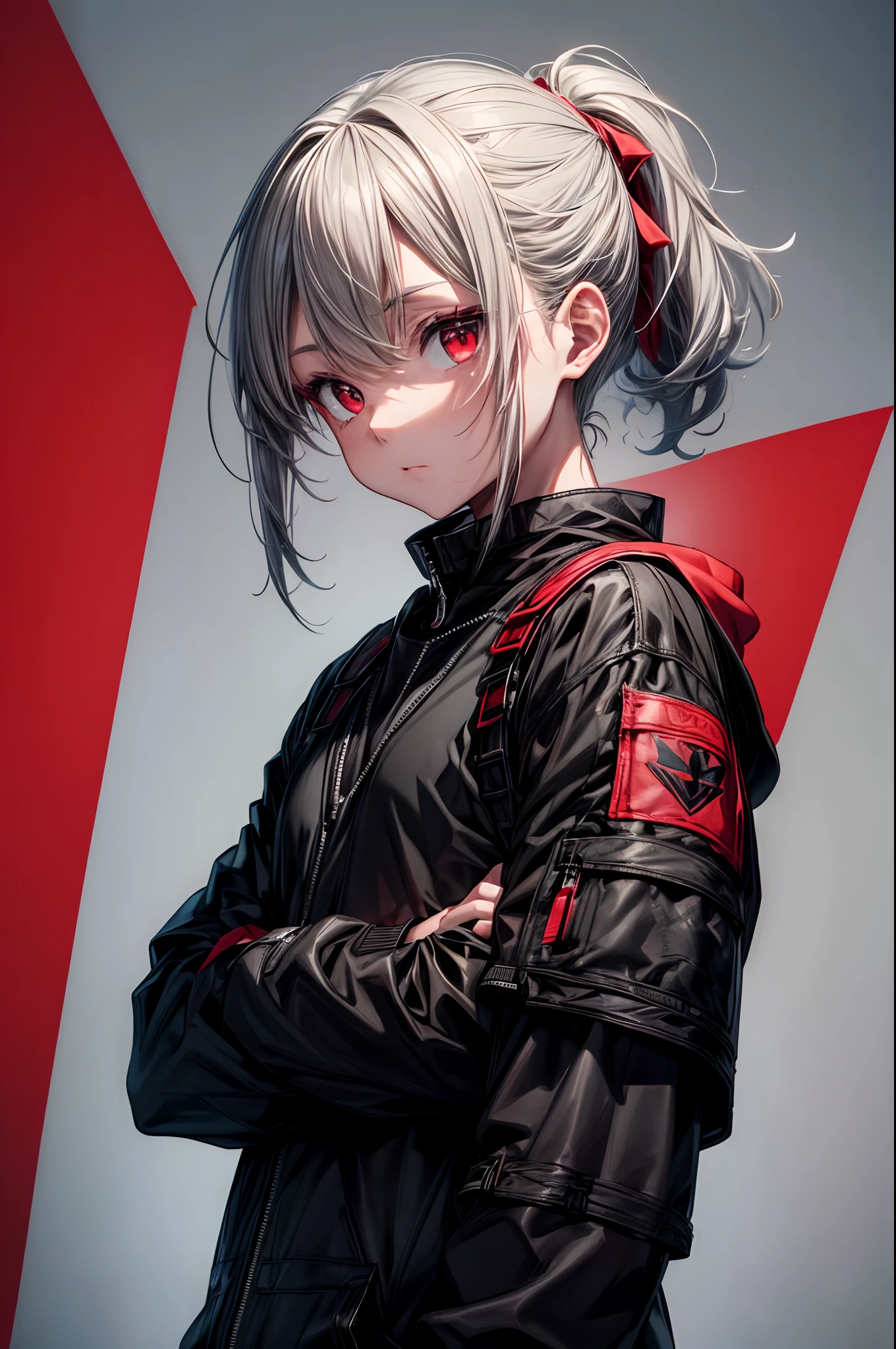 A close up of a person with a black jacket and red hair - SeaArt AI
