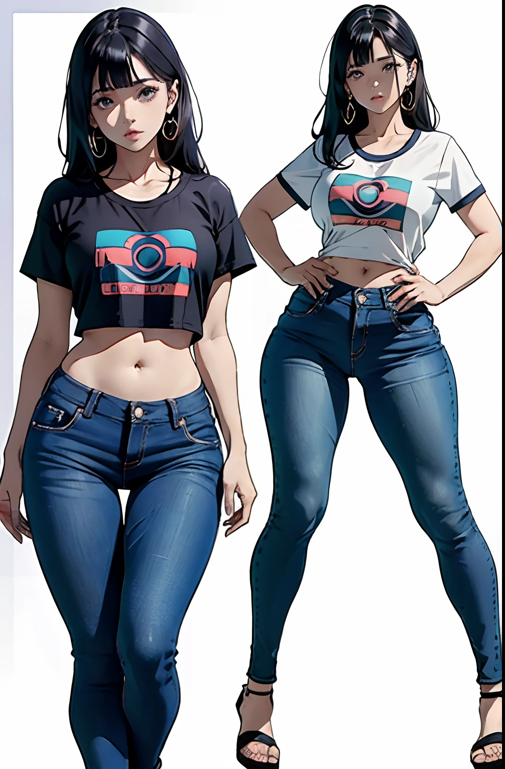 (Hinata Hyuga, muito sensual, com roupas apertadas, bunda grande, pernas grossas, Wearing extremely tight jeans, usando uma mini blusa, umbigo com pirsing, cabelo grande, Speaker behind, muito realista, extremamente sexy, 8k, 8k extremamente detalhado), (um extremamente delicado e bonito), (obra-prima), (melhor qualidade: 1.0), (ultra highres:1.0)