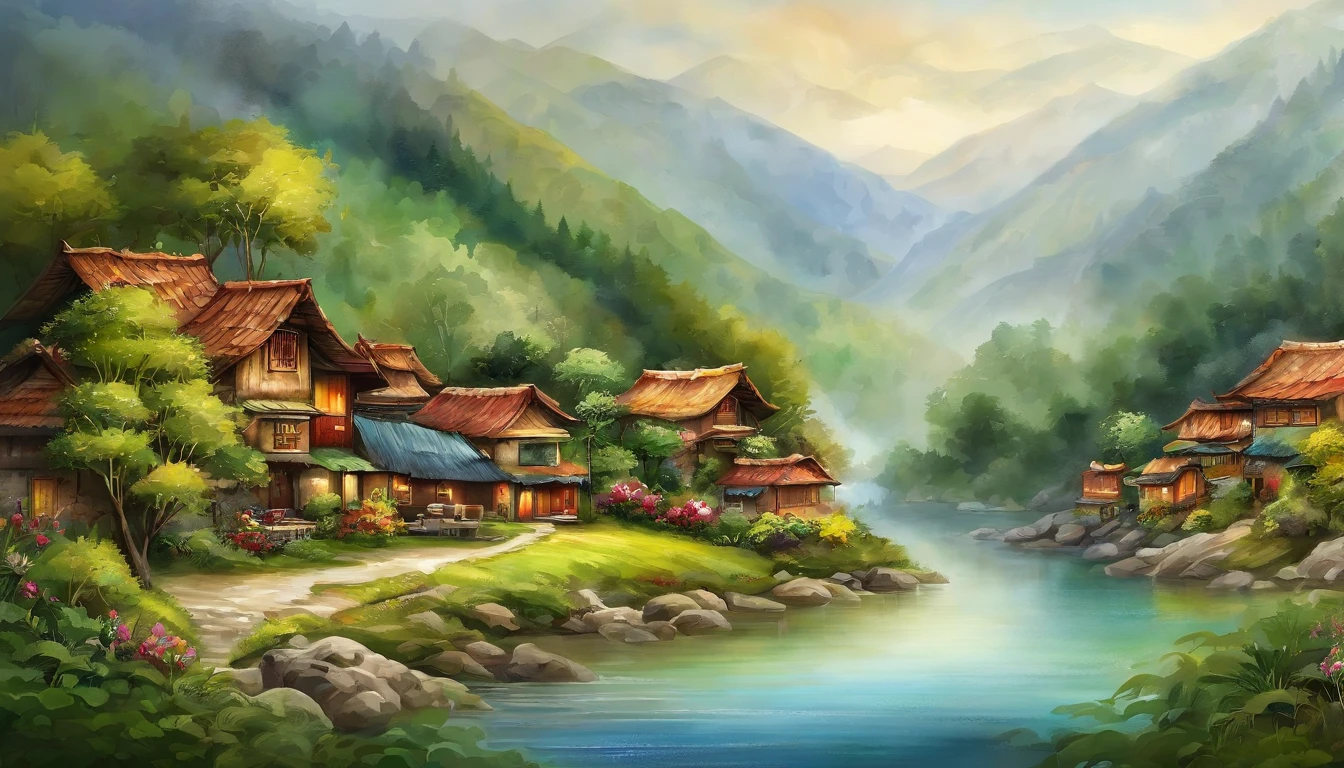 The beauty of the land of Hachigui,Including mountains and rivers、lakes、Natural landscapes such as flowers and trees。Between this green mountain and green water,It is a peaceful and peaceful village,The house is surrounded by mountains and waters,Cooking smoke。