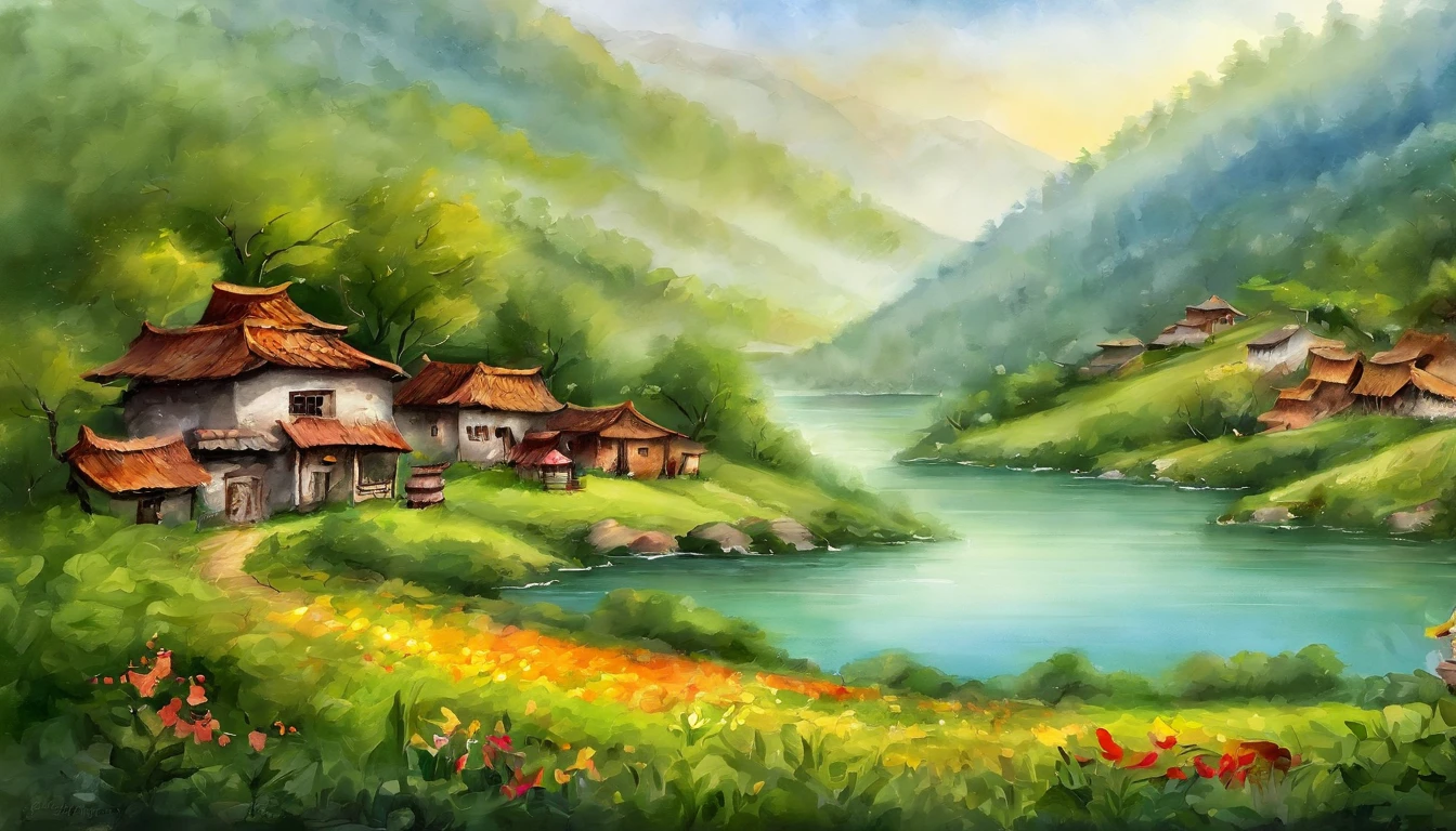 The beauty of the land of Hachigui,Including mountains and rivers、lakes、Natural landscapes such as flowers and trees。Between this green mountain and green water,It is a peaceful and peaceful village,The house is surrounded by mountains and waters,Cooking smoke。