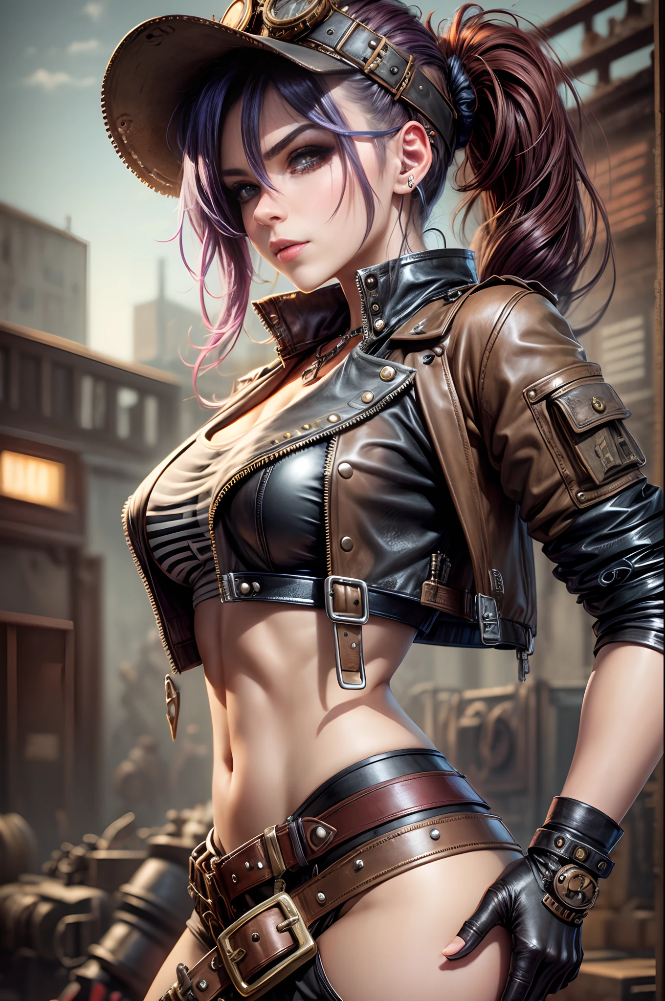 a female on front of a motorcycle, in the style of cloudpunk, commission for, animecore, hopi art, desertpunk, 32k uhd, travel, Piratepunk, Beautiful D&D Character Portrait, Beautiful Face, Ominous, Dark Fantasy, Fiverr Dnd Character, Octane Render, Digital Art, Extreme Detail, 4k, Ultra Hd, Polished, Beautiful, Hyperdetailed, Intricate, Elaborate, Meticulous, Photorealistic, Sharp Focus, Wlop, Character Design, Unreal Engine, 3d Rendered, Volumetric Lighting, Reflections, Glossy, Digital Illustration, Sensual Pose, Suggestive Pose, Full Body Shot, 💖❤💕💋❣