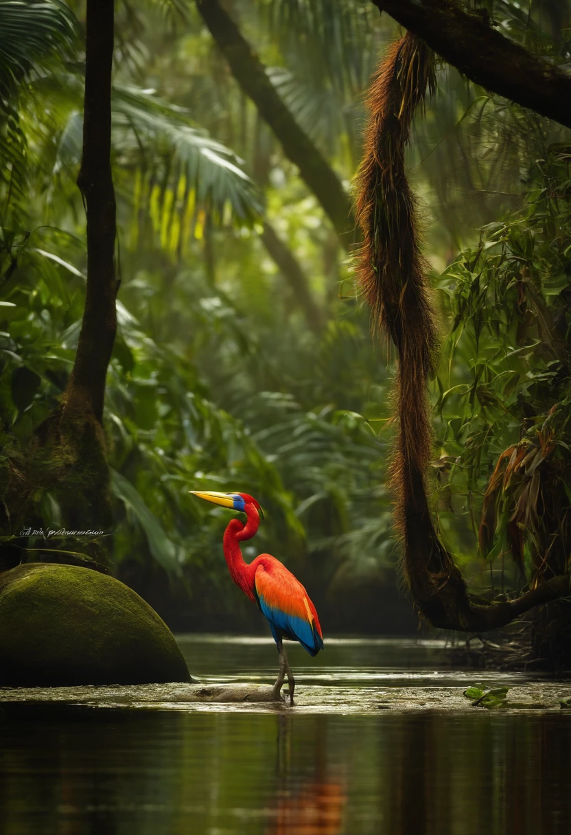 floresta amazonica, birds, rio, arvores, animais, cores brilhantes