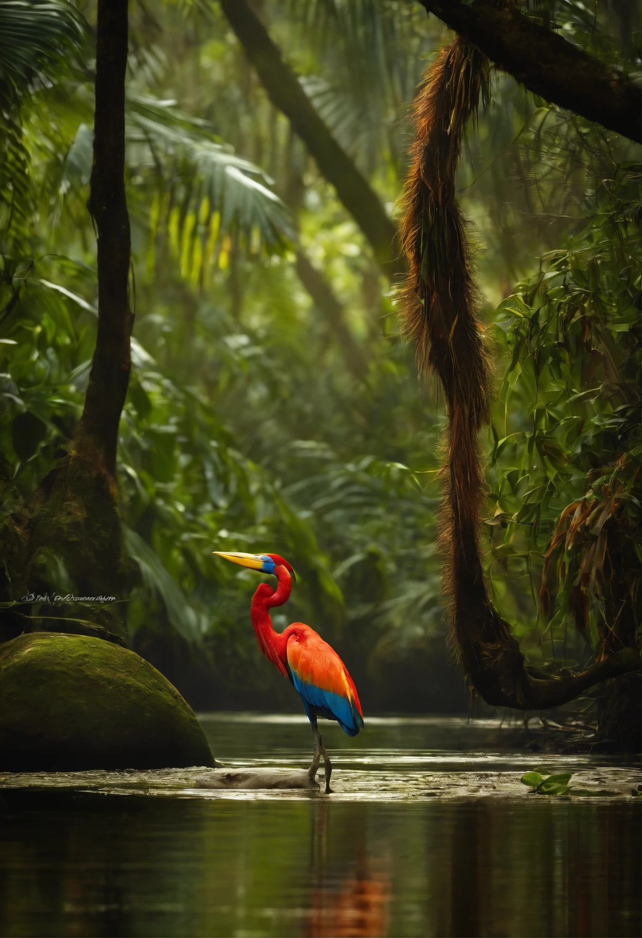 floresta amazonica, birds, rio, arvores, animais, cores brilhantes