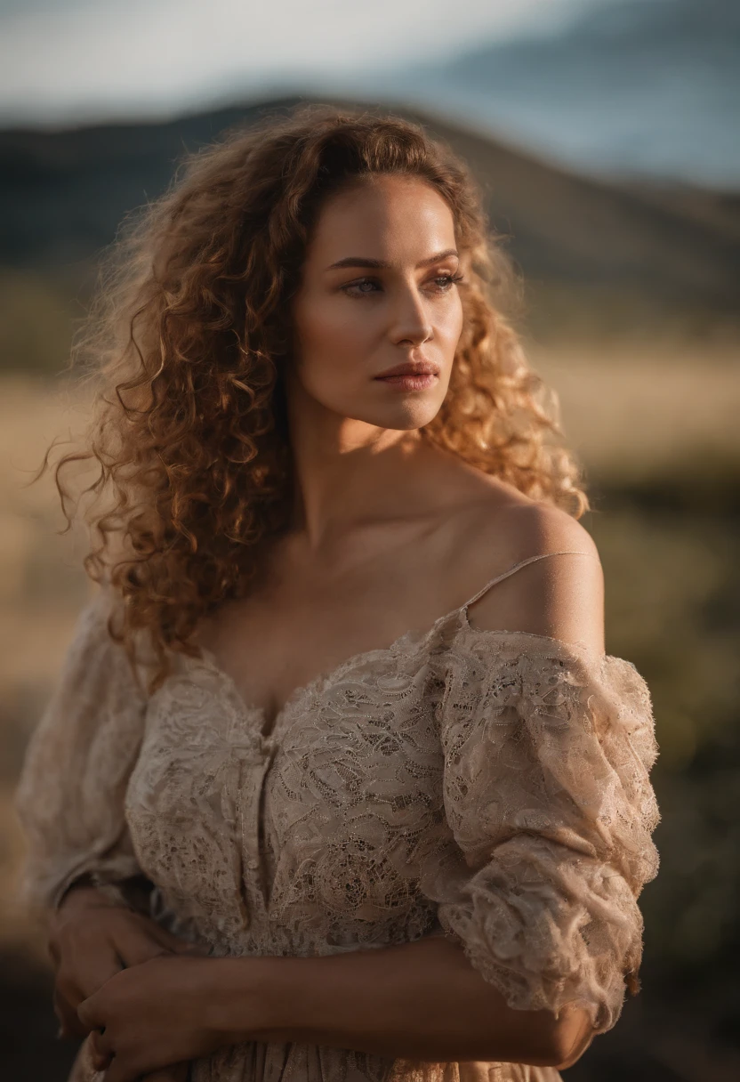 (mise au point nette:1.2), photographier, attractive young woman, (doux visage:1.1), lips slightly apart, (kein Maquillage:1.2), (Grands yeux:1.0), (corps tonique:1.2), (curly hair:1.2), (gros seins:1.3), portant (CASSER:1.2) Anna (route:1.2). (moody lighting:1.2), profondeur de champ, Bokeh, 4K, Hdr.