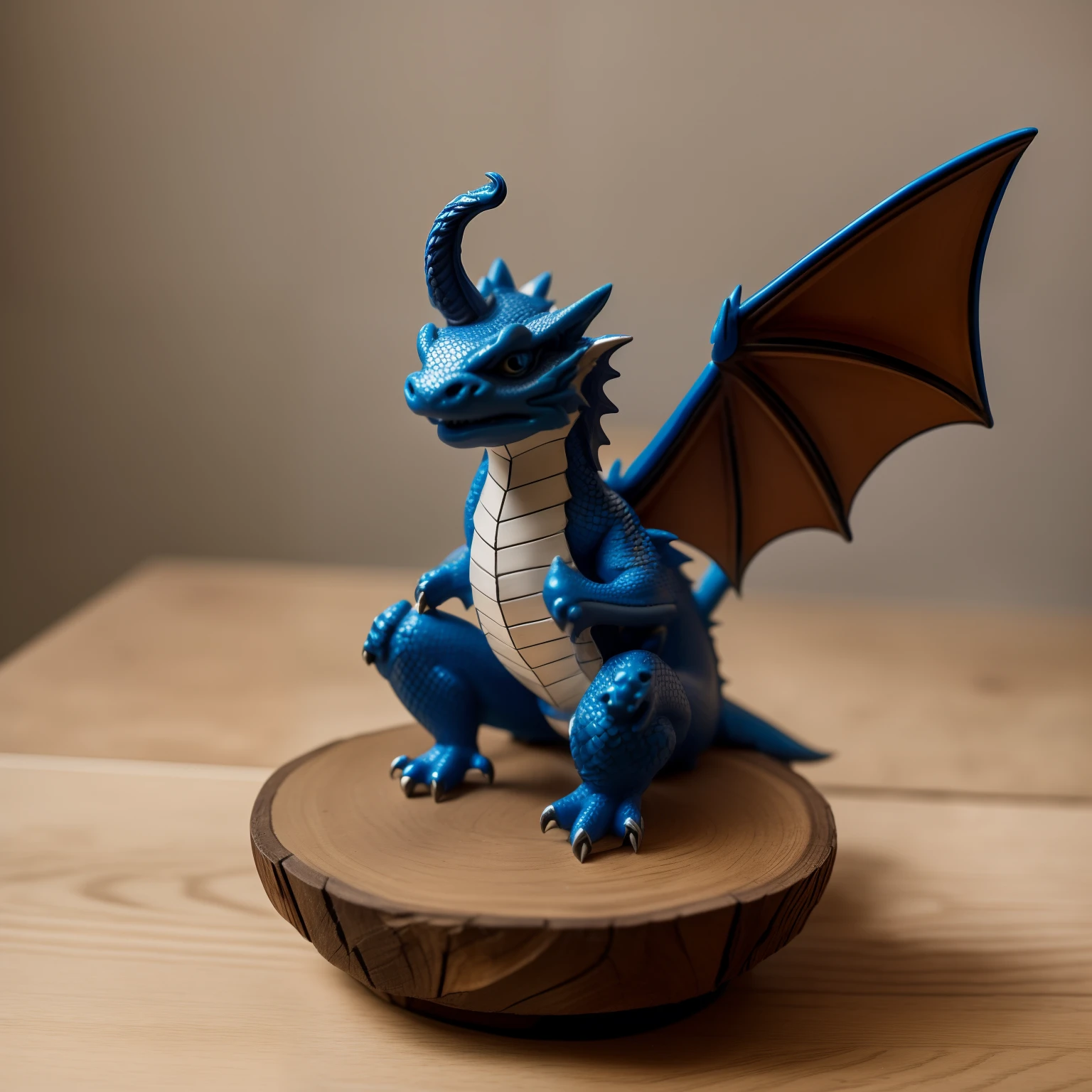 On the wooden table is a small statue of the Blue Dragon Man, A cute little blue dragon man, Blue Dragon Man, Blue Scale Dragon Man, Dragon inspired blue armor, sculpted draconic features, taken with canon 5d mk4, curved horned dragon!, dragon with scars, newly hatched dragon, taken with a Sony A7R camera, wyvern, dra the dragon, cute little dragon