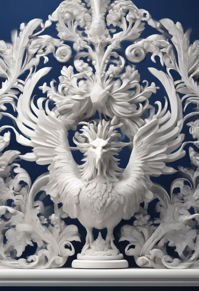 Blue and white porcelain,Phoenix crown made of ceramic，On a table，Three-dimensional relief artwork，Ornaments， high detail,3D， Chiaroscuro, Cinematic lighting, god light, Cinematic lighting, hyper HD, High details, Best quality, A high resolution, Textured skin