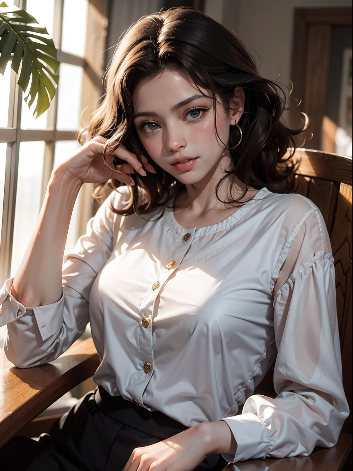 1menina, curly hair, cabelo comprido, dinamic angle, nuvem, camisa branca, light tracing, (vento colorido flutuante:1) (fotorealista: 1.4), arte oficial, Unity 8K papel de parede, ultra detalhado, handsome and aesthetic, obra-prima, melhor qualidade, pele brilhante, cinematic lighthing, sorriso leve