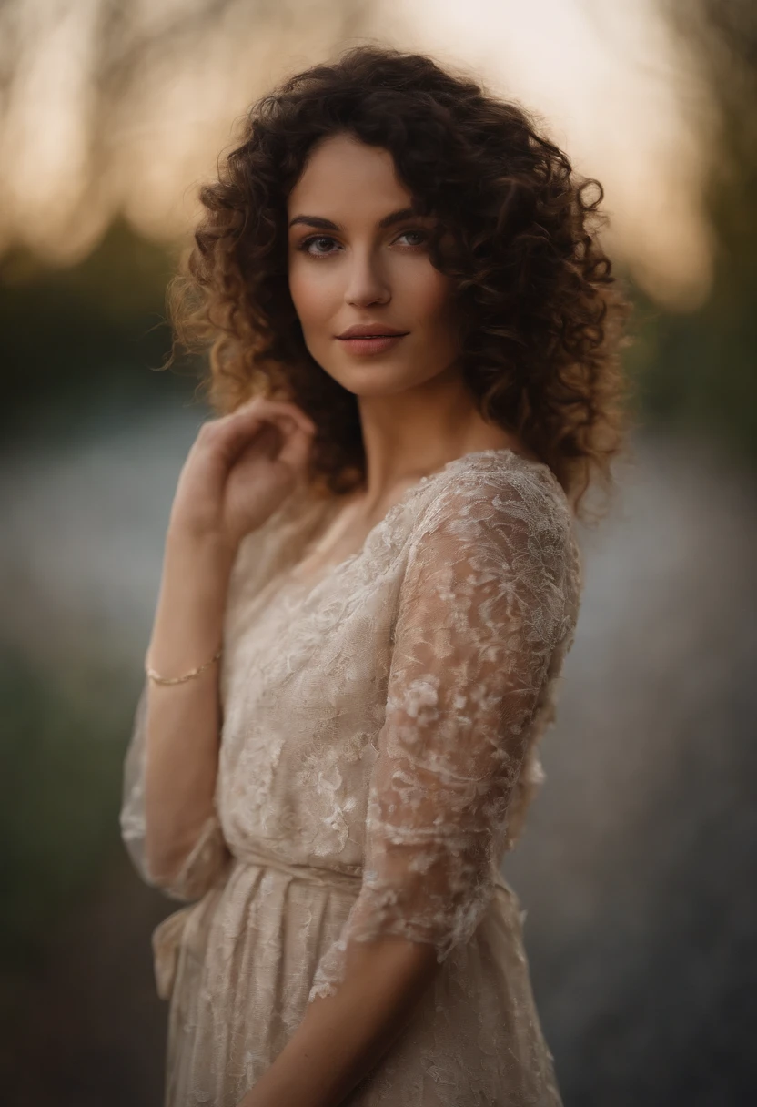 femme, long, curly hair , jeune, 25 ans , metis, en robe