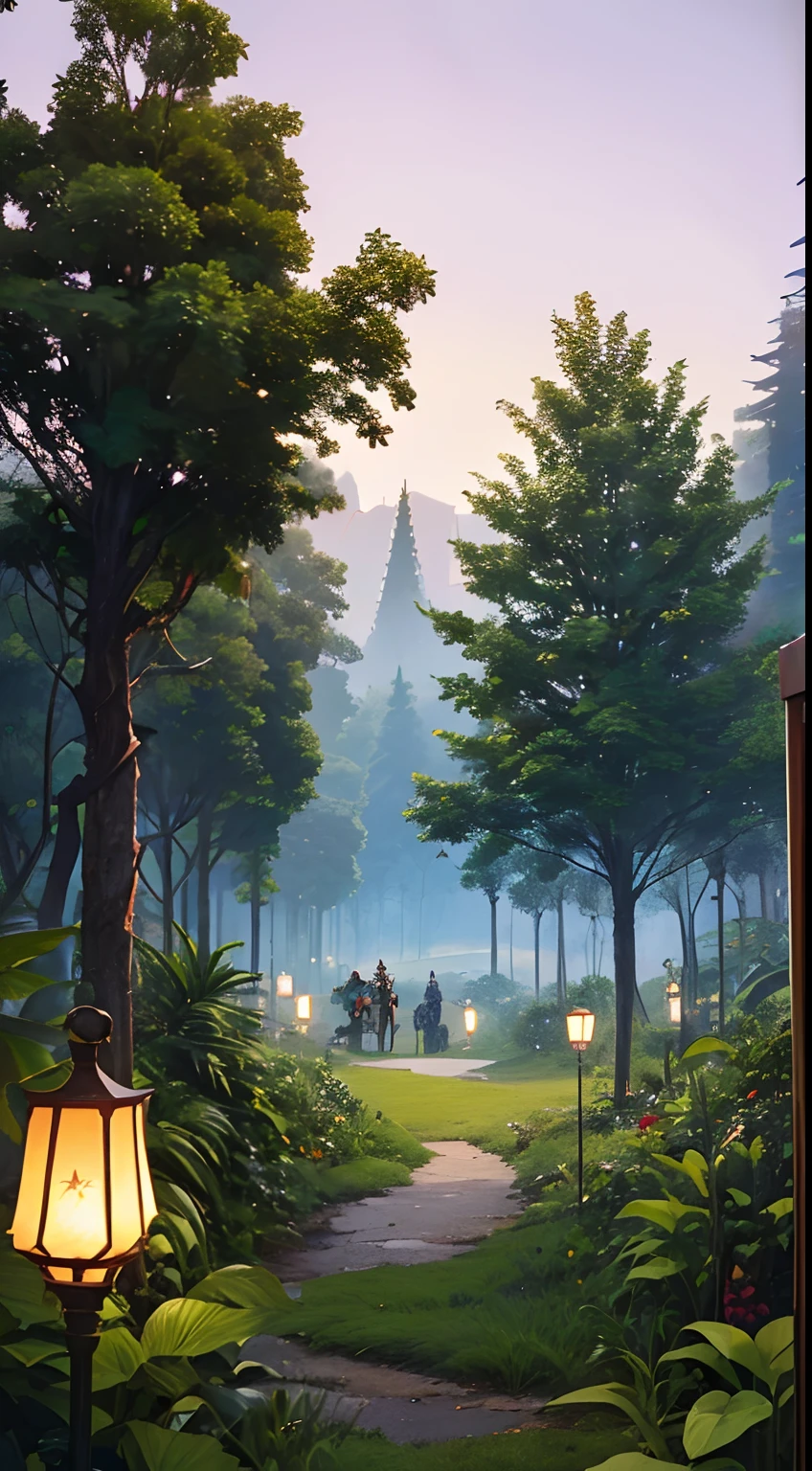 (extremely detaile, tmasterpiece, Best quality, foto antiga, At the beginning of the century, VHS aesthetics) Big monster in a strange jungle. Vegetables from another dimension. Epic flowers in the distance, Organic tree with meat. Night lights.