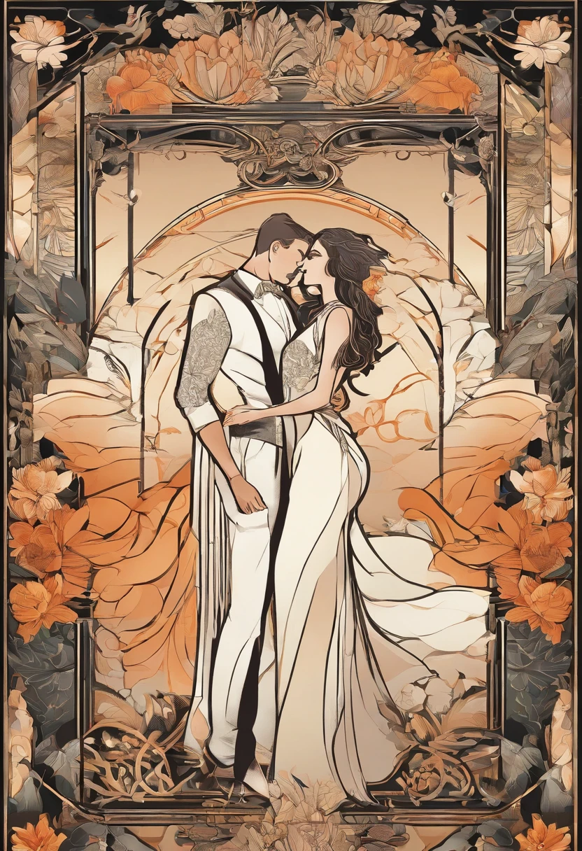 the romance between a young couple immersed in the beauty of nature. Detailed digital art and exquisite painting techniques bring their love story to life. The stunning floral background features a delicate gradient that adds depth and allure.