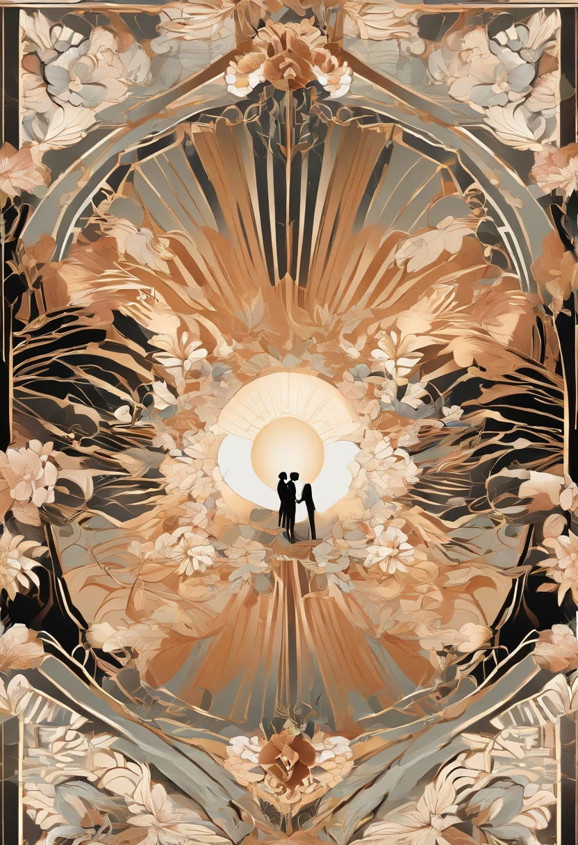 the romance between a young couple immersed in the beauty of nature. Detailed digital art and exquisite painting techniques bring their love story to life. The stunning floral background features a delicate gradient that adds depth and allure.