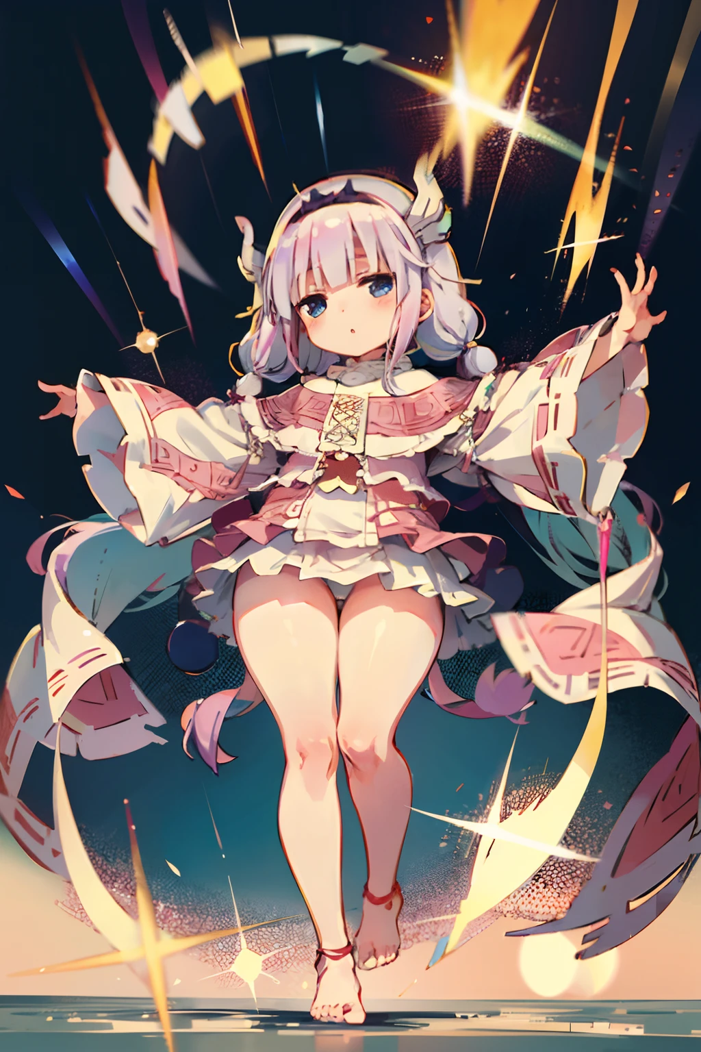 1 girl, Kanna Kamui, thick thighs, full body, toes, chubby