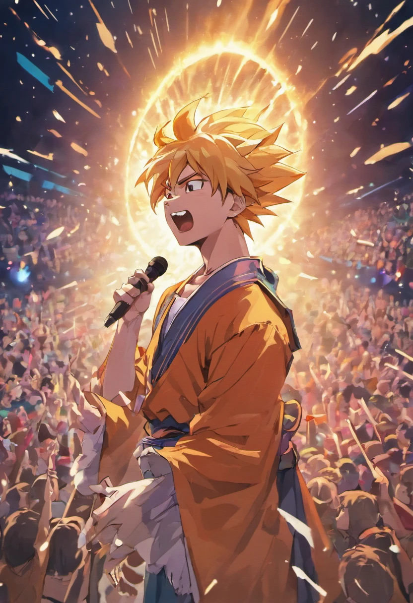 Goku singing in a concert
