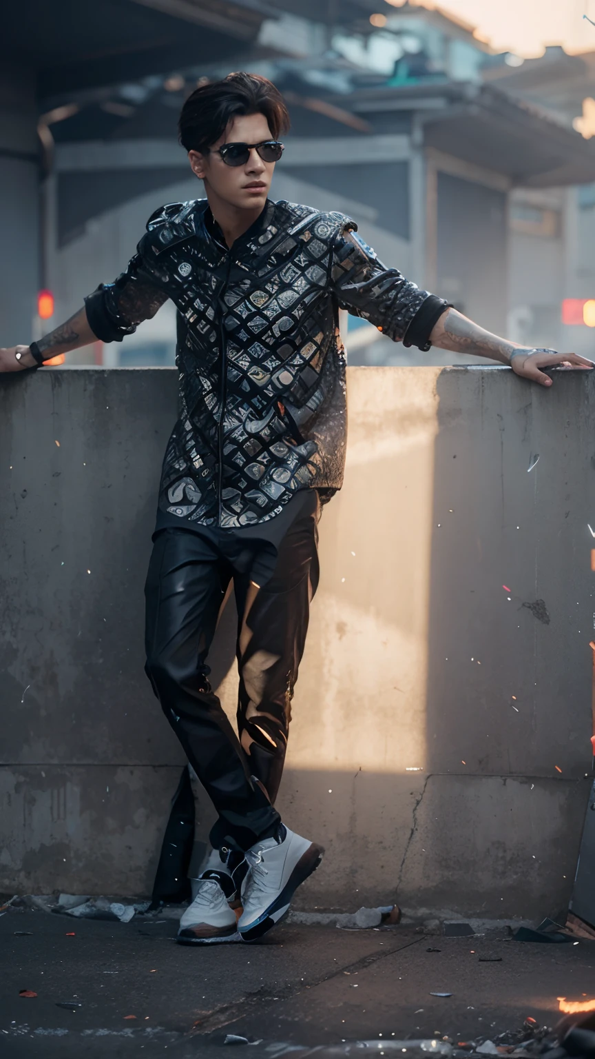 Change background cyberpunk handsome boy, realistic, face, 8k, ultra realistic,