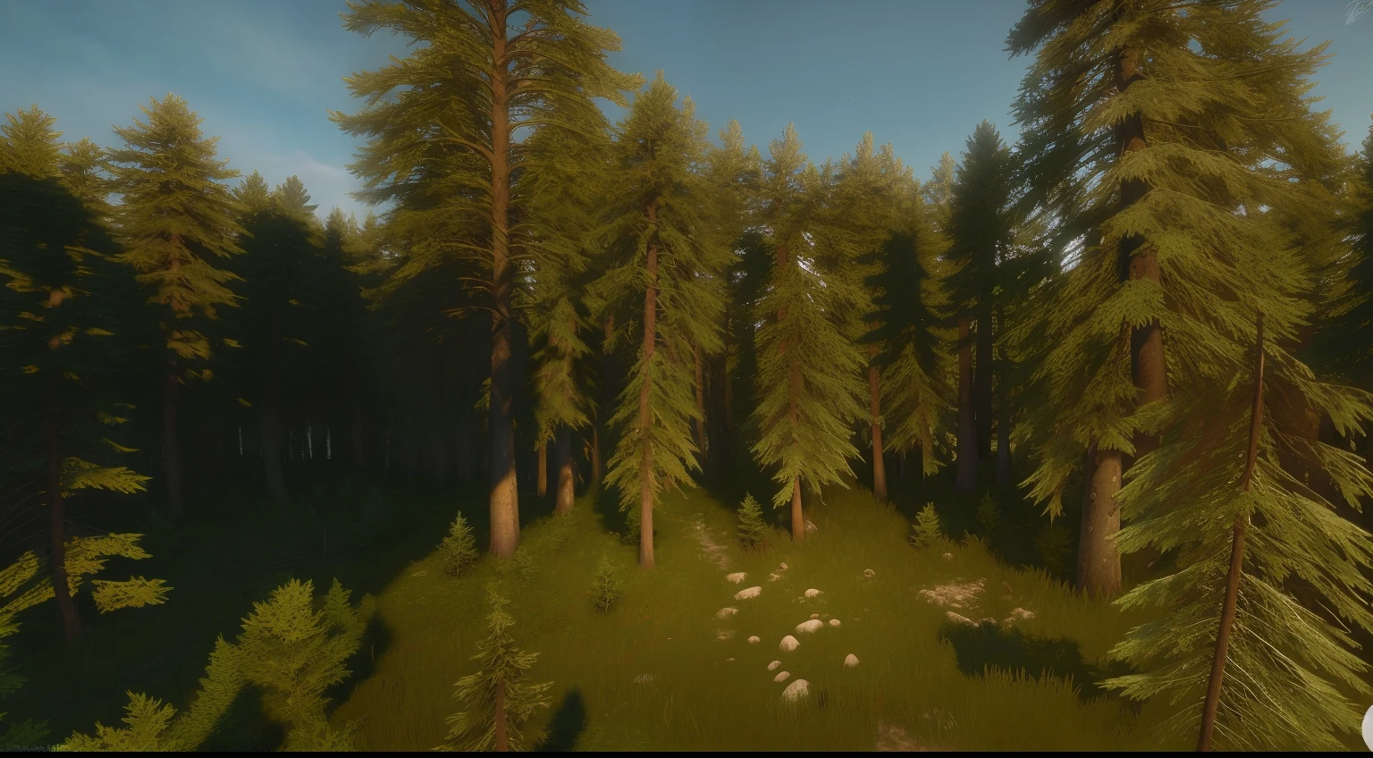 There is a picture of a forest with a horse in it, Cinematic forest lighting, Rendered in Cryengine, Landscape of a forest glade, Deforestation, wooded area, высокодетализированная среда, Bor, The Giperrealistic Environment, Dense forest outdoors, Сverhdetalsilisiannaya medium, Pine forests, Game Engine Lighting, Forest in the morning light, sparse pine forest, The witcher 3