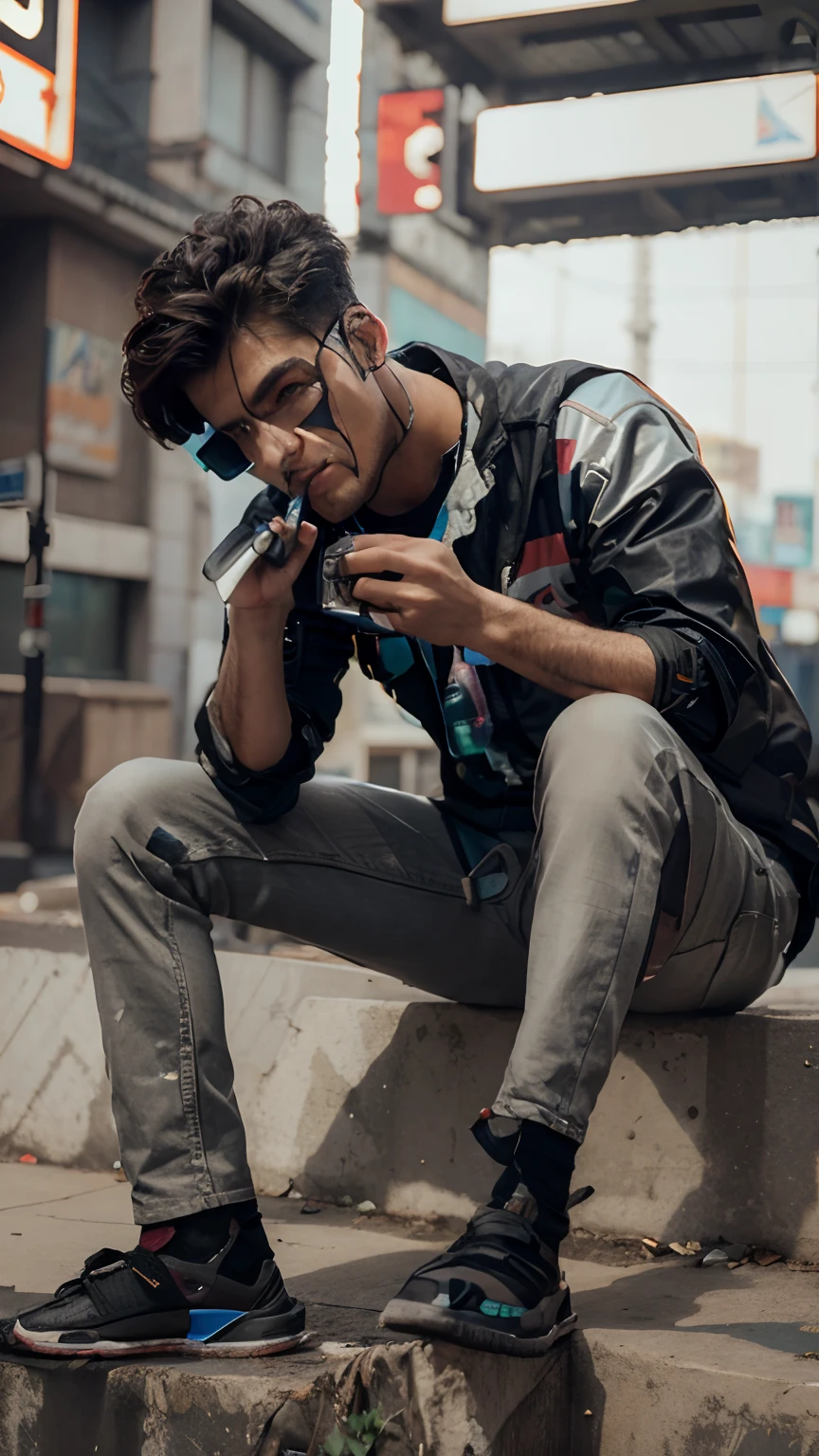 Change background cyberpunk handsome boy, realistic, face, 8k, ultra realistic,