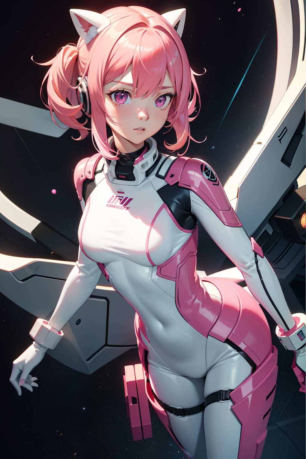 ((best quality)), ((masterpiece)), ((reality)), (detailed), (pink short skirt), Mecha female nurse lying on a nursing bed resting, charging with wires plugged in her body, sustaining life on energy batteries, 20 years old, wearing a medical stethoscope, very small breasts, sexy lying position, seductive pose, dynamic pose, dynamic shot, alloy cuirass, with a lot of wires wrapped around her body, binding, she is wearing sexy lace mecha medical trousers, wearing pink Gundam lace nurse uniform pajamas, brown hair, Semi-mechanical pajamas, sexy mecha suit, latex full-body tights, black silk, full-body latex pink tights, holding a super huge medical syringe in his hand, and neatly placed next to how many medical props, medicine boxes, medical equipment, surgical props, huge power generation batteries are glowing, lightning jumping, flowing electrical energy flowing in blood vessels, in hospital operating rooms, science fiction, HDR, ray tracing, NVIDIA RTX, super resolution, Unreal 5, subsurface scattering, PBR textures, post-processing, Anisotropic filtering, depth of field, maximum sharpness and sharpness, 8K original, (luminous particles: 1.4), (very detailed CG, Unity 8K wallpaper, 3D, cinematic lighting, lens flares), reflections, sharp focus, cyberpunk art, cyberpunk architecture,