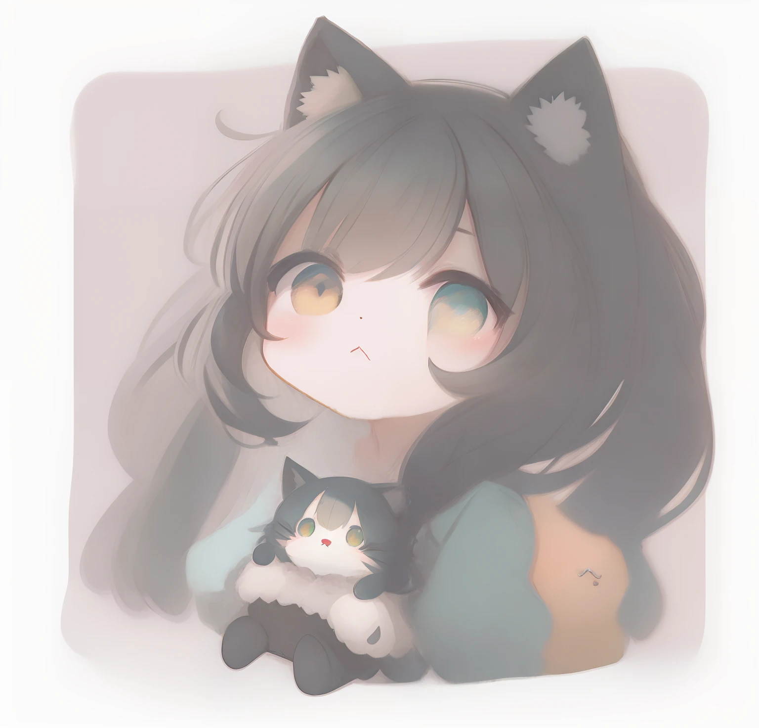 anime girl with a brown ayes and teal hair with a cat in her lap, cute anime catgirl, anime moe artstyle, pixiv, at pixiv, cute!! chibi!!! catgirl, pixiv style, anime catgirl, pixiv contest winner, anime girl with cat ears, anime cat, very beautiful cute catgirl, by Kamagurka, cat girl, brown ayes and teal hair cat girl