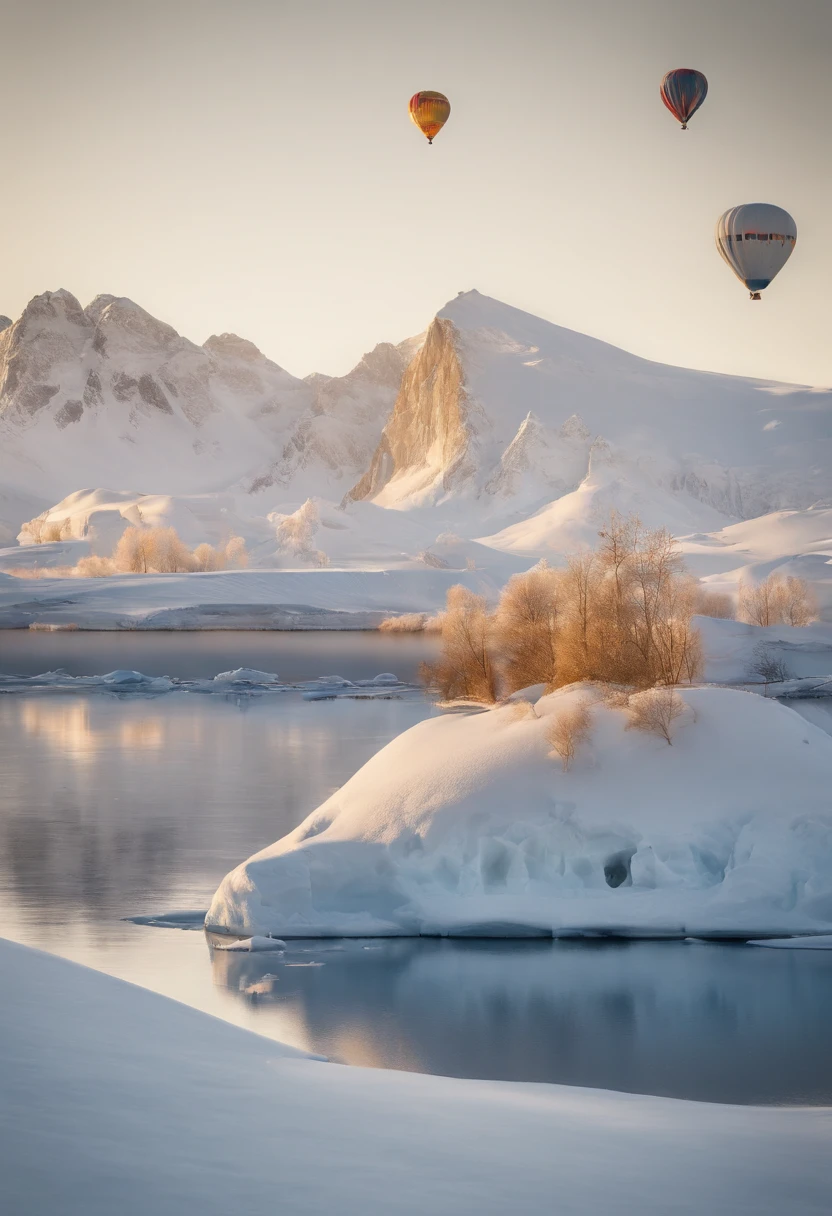 (best quality,4k,8k,highres,masterpiece:1.2),ultra-detailed,(realistic,photorealistic,photo-realistic:1.37),Aerial view,colorful hot air balloons,beautiful Antarctic landscape,hazy clouds,captivating scenery,frozen tundra,vast icy plains,snow-covered mountains,crystal-clear blue skies,various shapes and sizes of hot air balloons,gentle breeze,polar expedition,adventure in the remote wilderness,serene atmosphere,sublime beauty,far-off horizon,emotionally evocative,awe-inspiring,amazing natural wonders,dream-like ambiance,unforgettable journey,peaceful tranquility,luminous sunlight,unending wilderness,majestic icy peaks,ethereal glow,undulating golden hills,intrepid explorers,splashes of vibrant colors,dramatic contrast between hot air balloons and the pristine white landscape,magical sense of freedom and exploration,utmost attention to detail,mind-boggling surreal experience,mesmerizing spectacle of floating balloons,Arctic Paradise Imagine a hot air balloon。