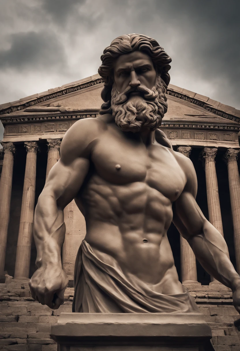 Stock Gricki Stoic
which is the Greek historical status with
Hercules profile muscles
Cinematic 8k and dark background